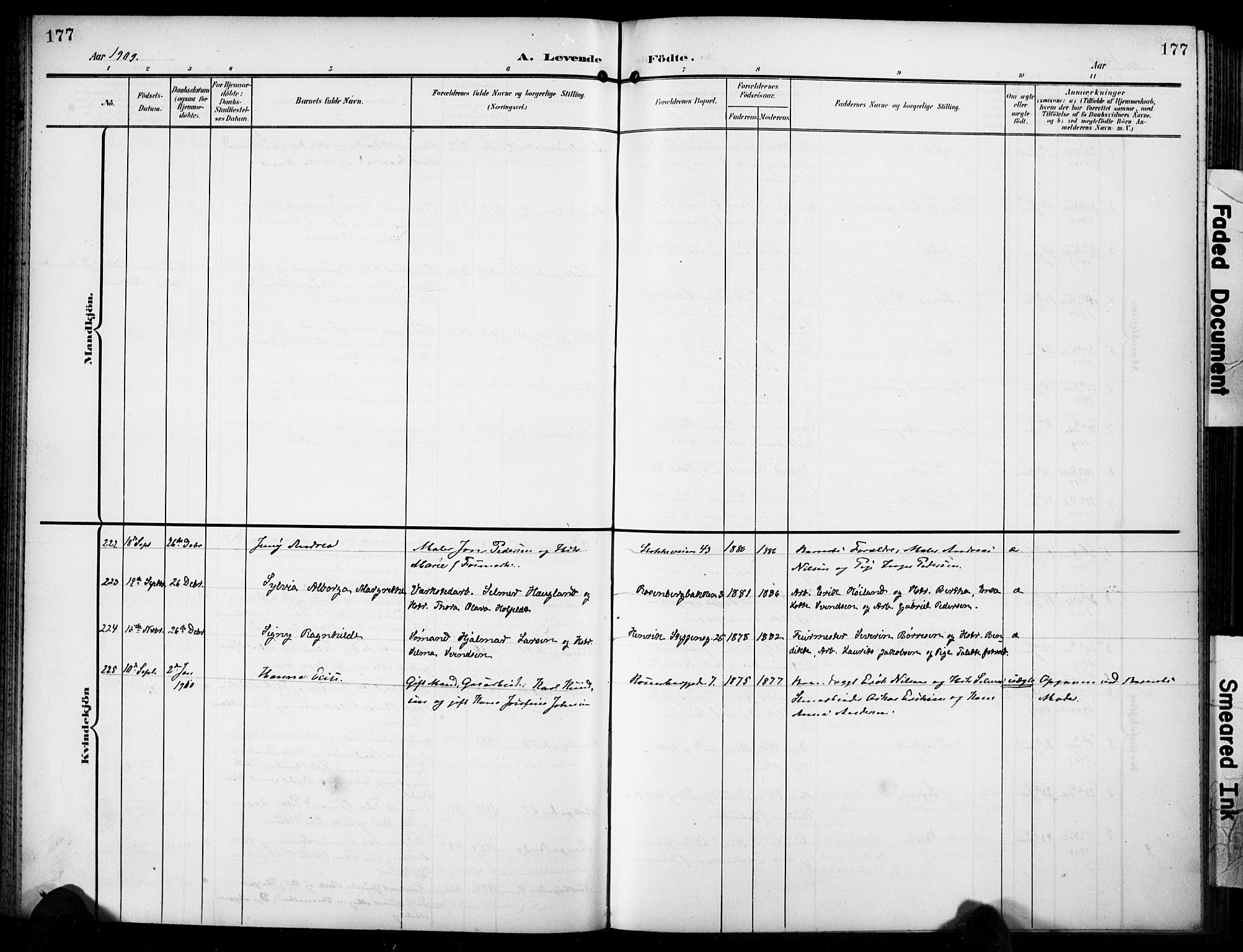 Domkirken sokneprestkontor, SAST/A-101812/001/30/30BB/L0018: Klokkerbok nr. B 18, 1903-1915, s. 177