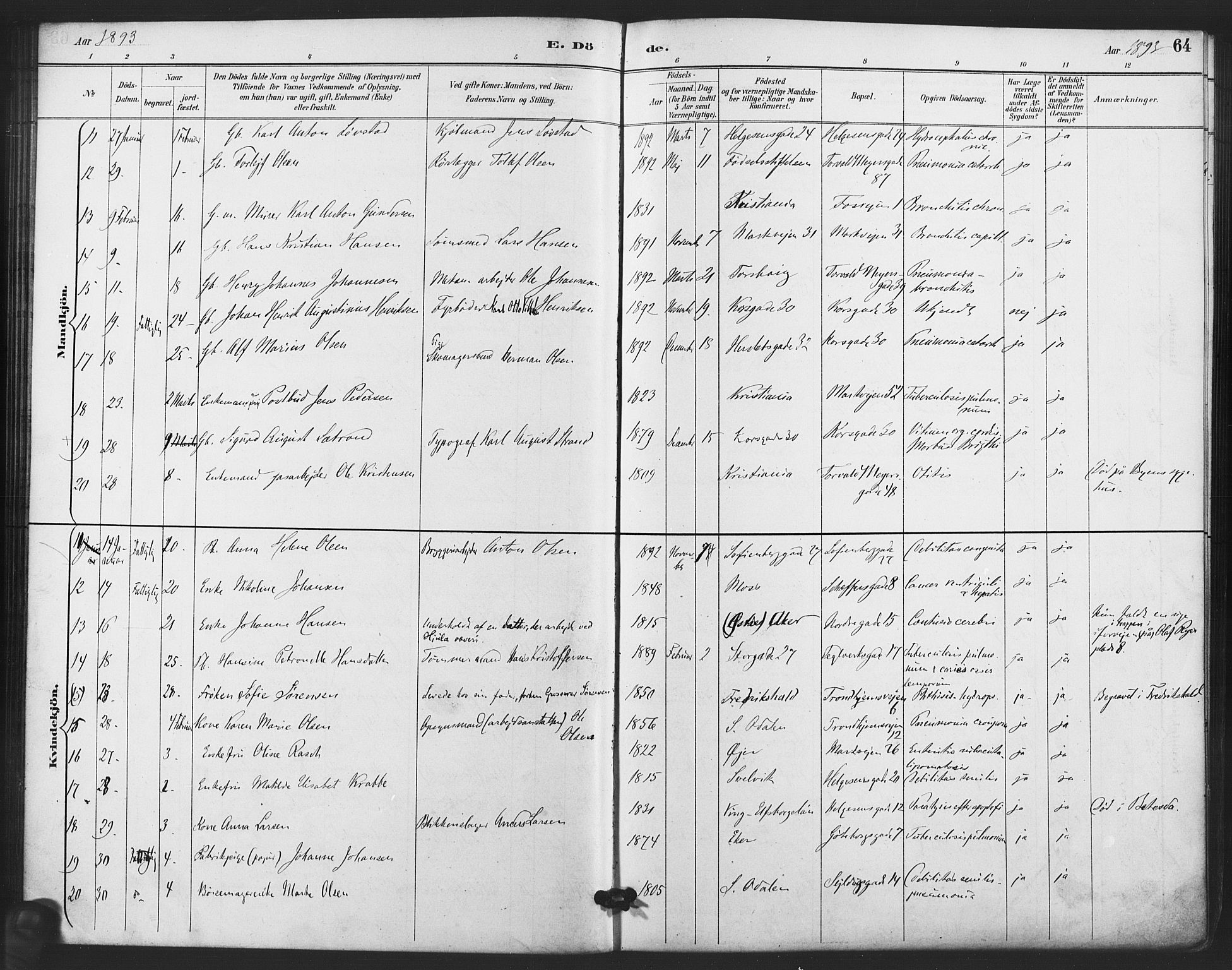Paulus prestekontor Kirkebøker, AV/SAO-A-10871/F/Fa/L0011: Ministerialbok nr. 11, 1889-1897, s. 64