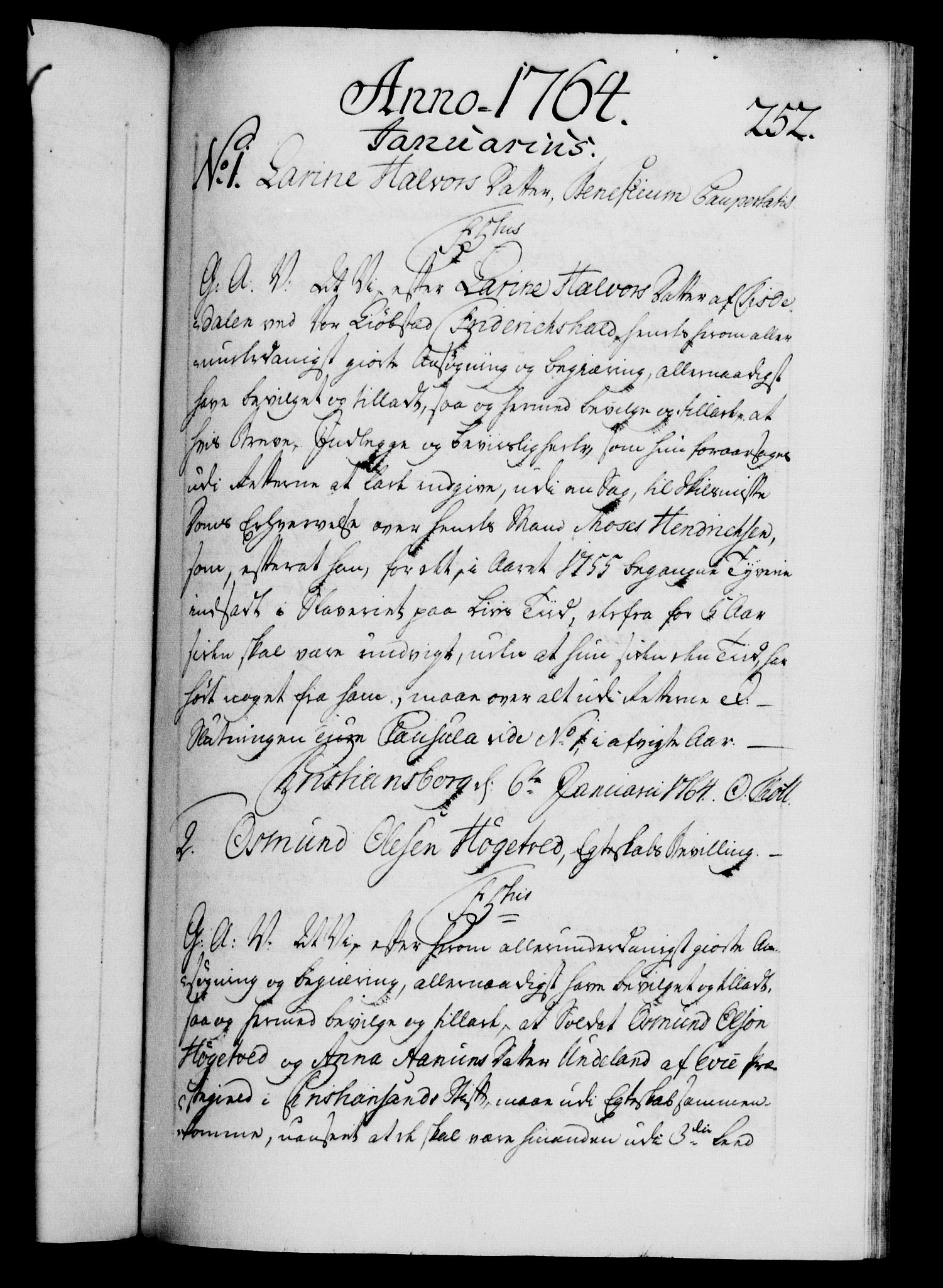 Danske Kanselli 1572-1799, RA/EA-3023/F/Fc/Fca/Fcaa/L0042: Norske registre, 1763-1766, s. 252a