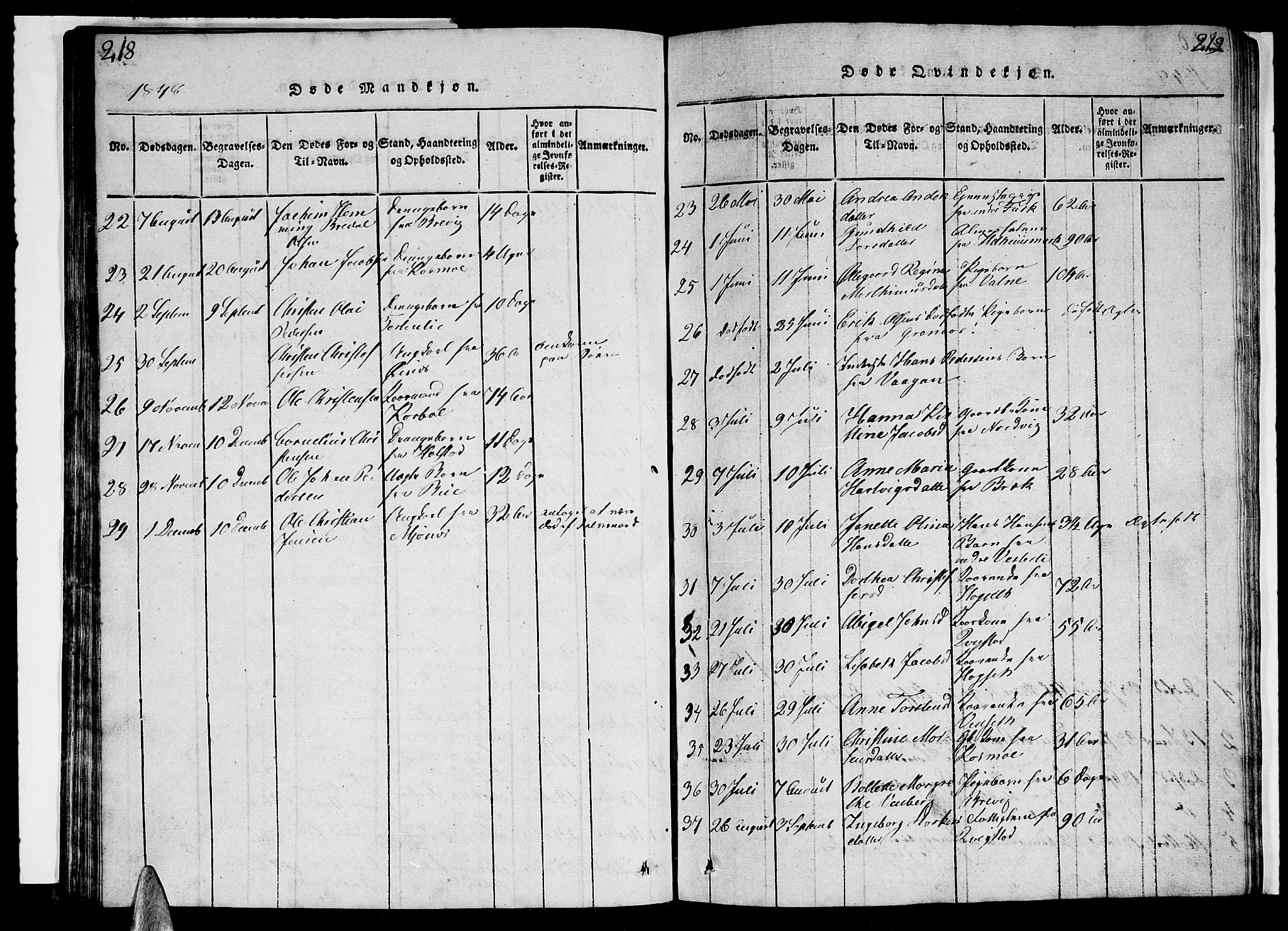 Ministerialprotokoller, klokkerbøker og fødselsregistre - Nordland, AV/SAT-A-1459/852/L0752: Klokkerbok nr. 852C03, 1840-1855, s. 218-219