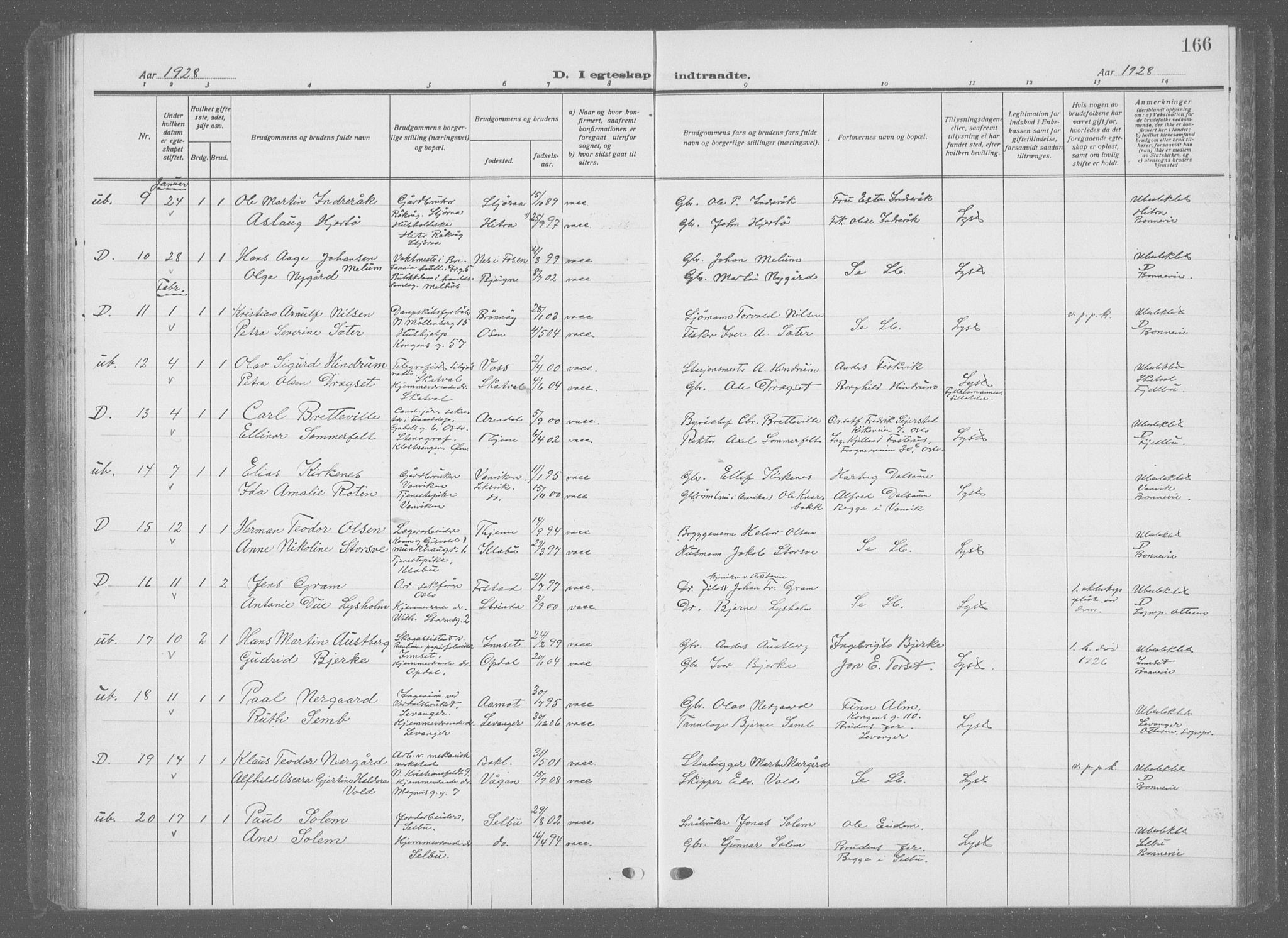 Ministerialprotokoller, klokkerbøker og fødselsregistre - Sør-Trøndelag, SAT/A-1456/601/L0098: Klokkerbok nr. 601C16, 1921-1934, s. 166