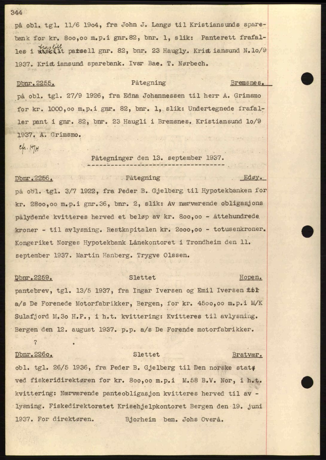 Nordmøre sorenskriveri, SAT/A-4132/1/2/2Ca: Pantebok nr. C80, 1936-1939, Dagboknr: 2255/1937