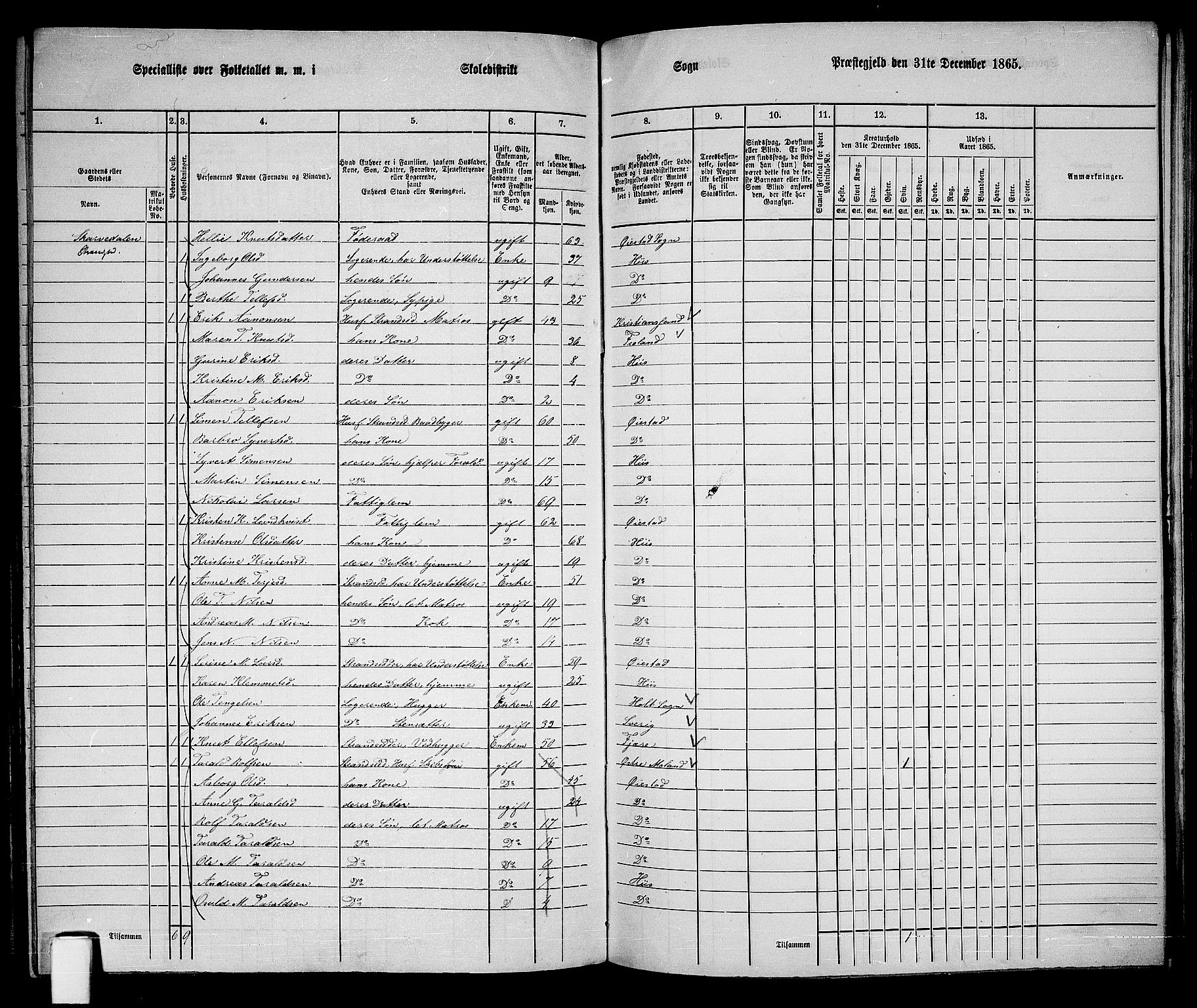 RA, Folketelling 1865 for 0920P Øyestad prestegjeld, 1865, s. 187