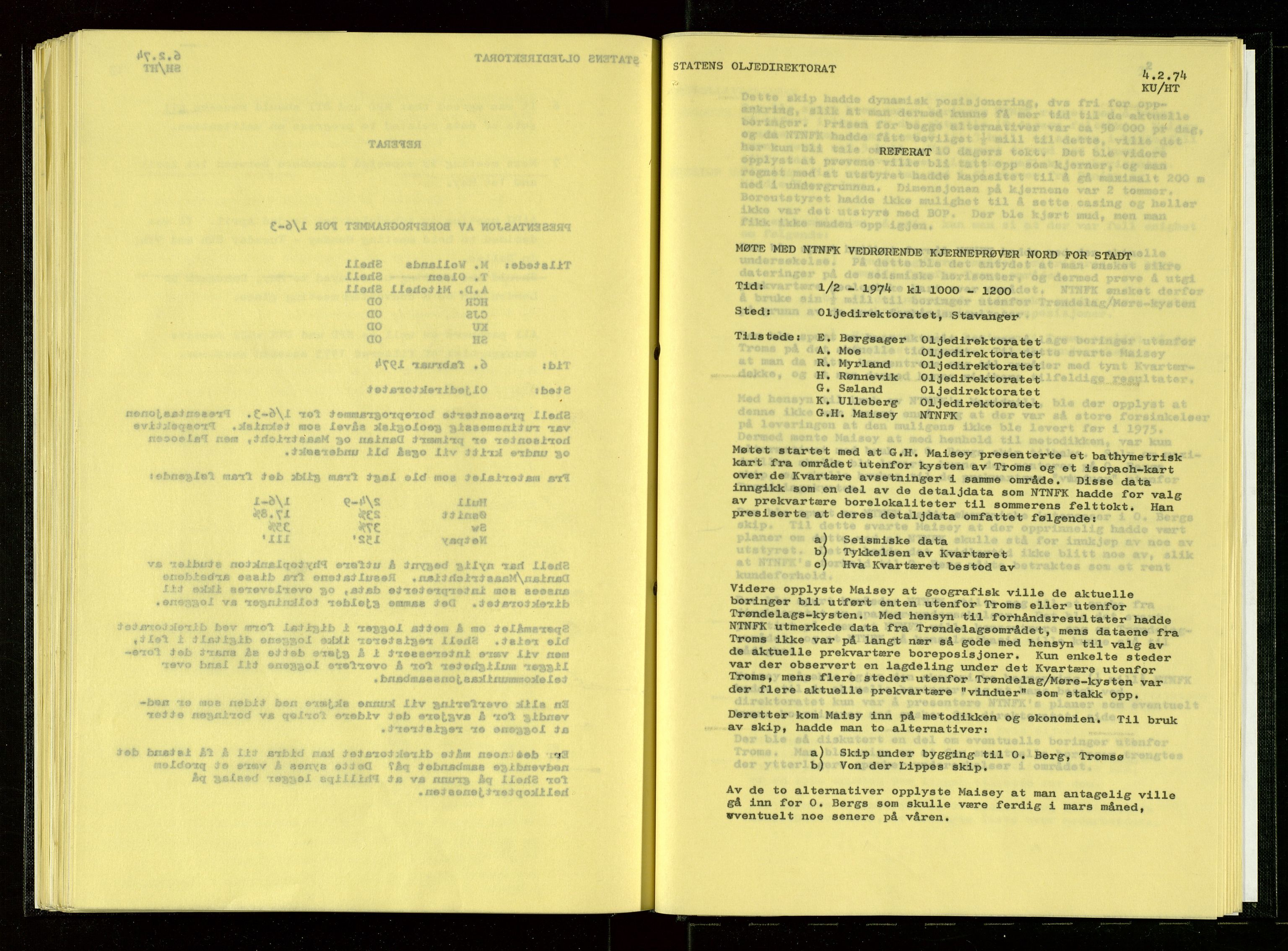 Oljedirektoratet, AV/SAST-A-101366/Aa/L0002: Referatprotokoller, 1974