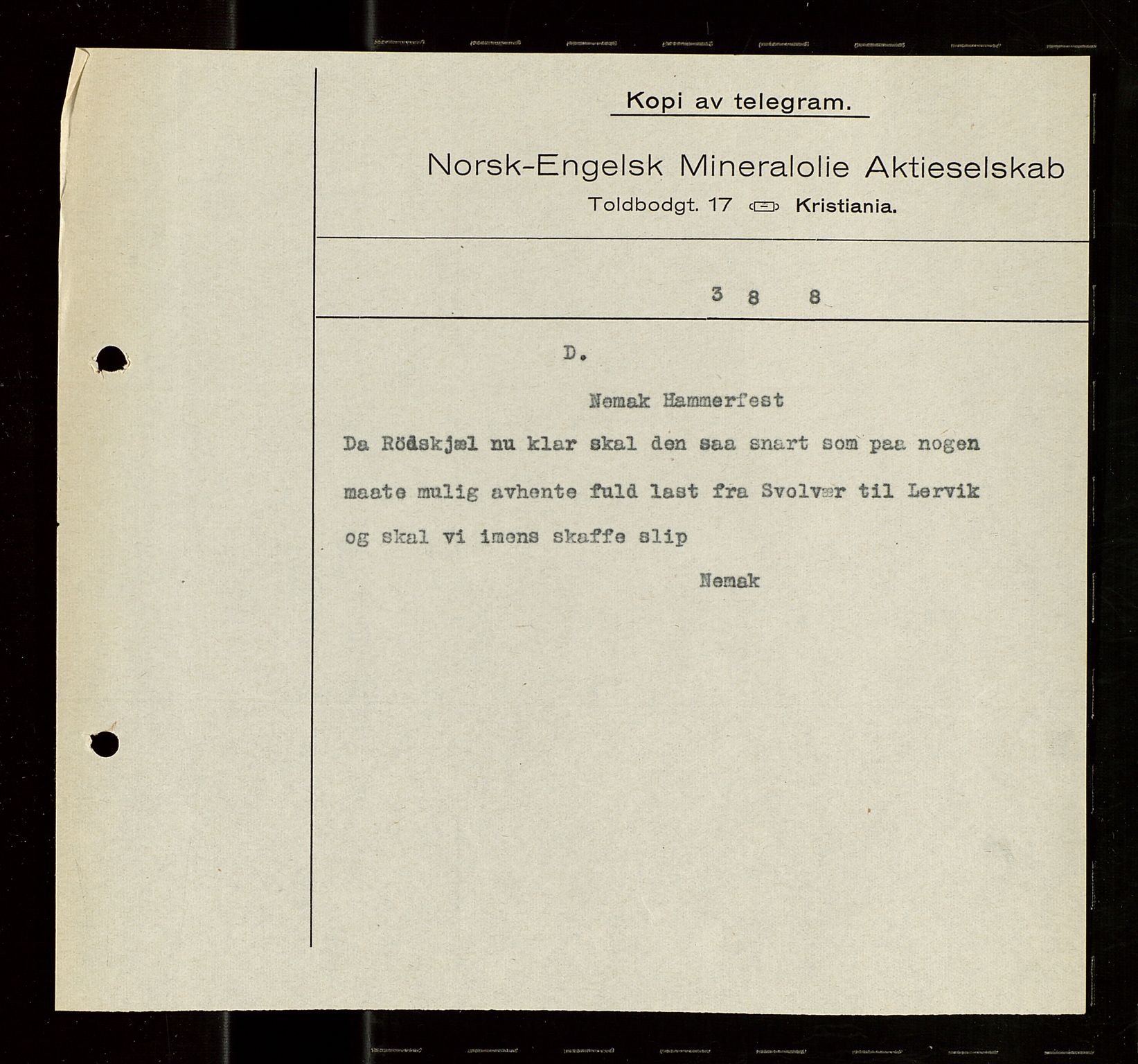 Pa 1521 - A/S Norske Shell, AV/SAST-A-101915/E/Ea/Eaa/L0021: Sjefskorrespondanse, 1918, s. 256