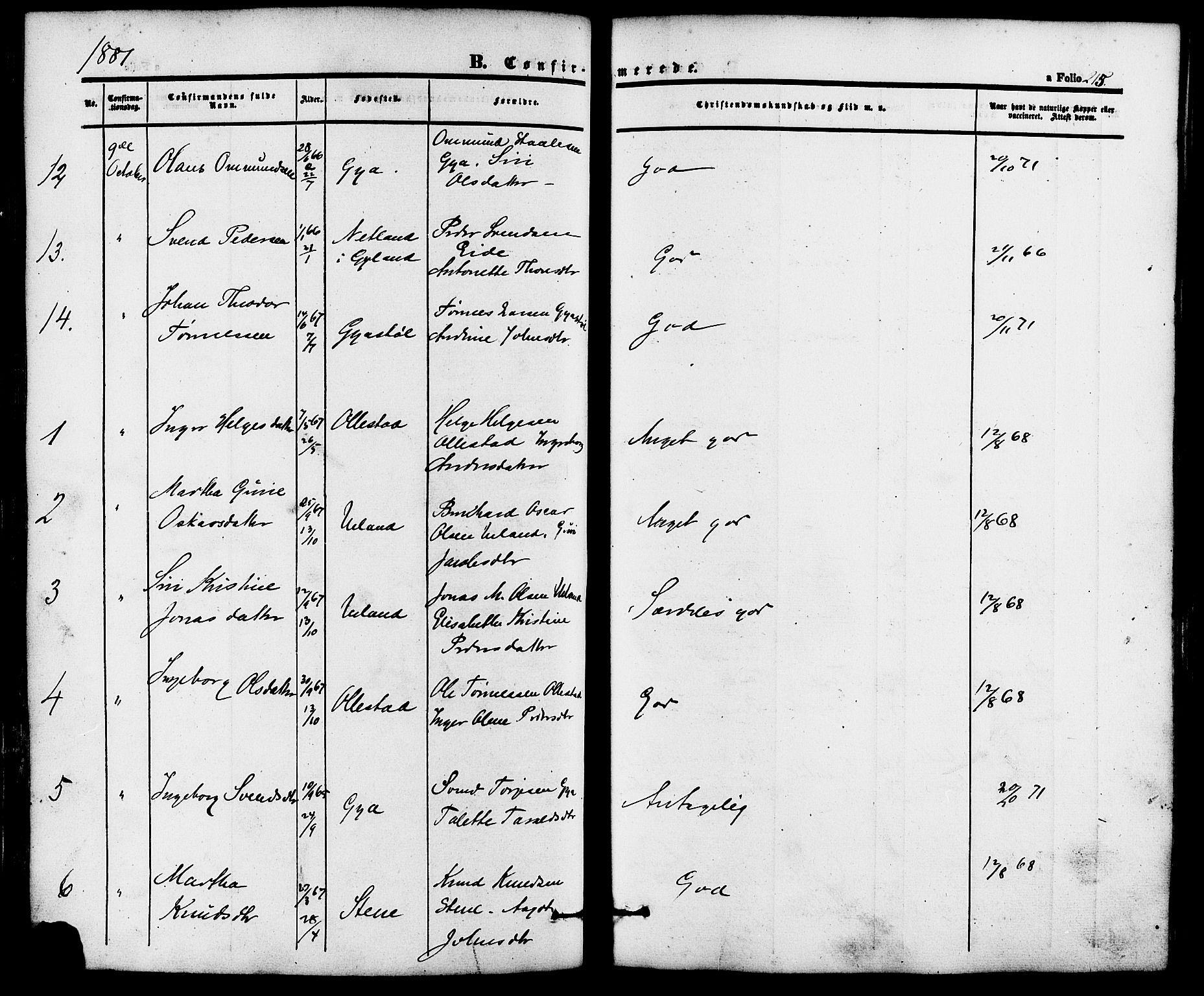 Lund sokneprestkontor, AV/SAST-A-101809/S06/L0010: Ministerialbok nr. A 9, 1854-1886, s. 215