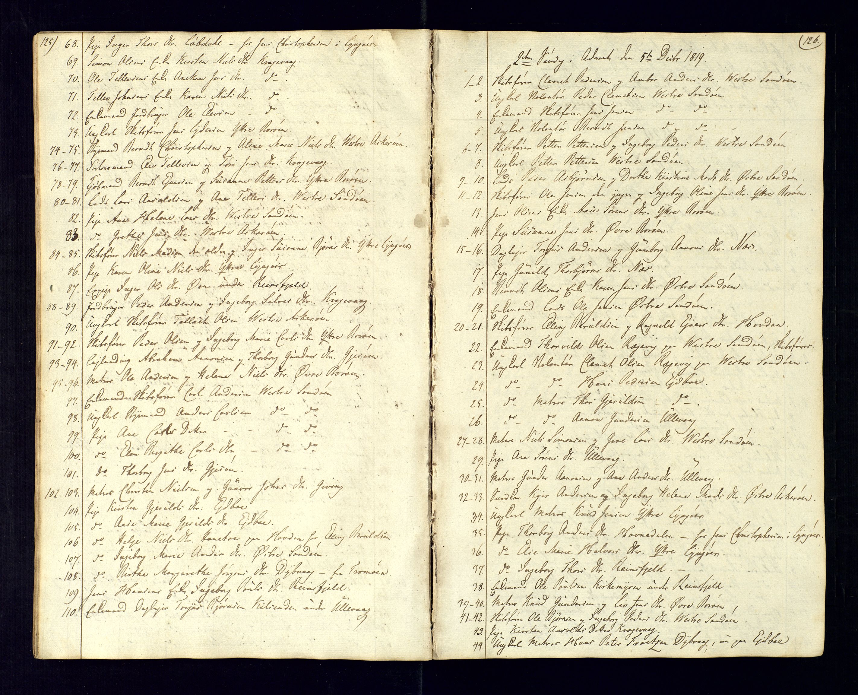 Dypvåg sokneprestkontor, AV/SAK-1111-0007/F/Fc/Fca/L0001: Kommunikantprotokoll nr. C-1, 1813-1830, s. 125-126