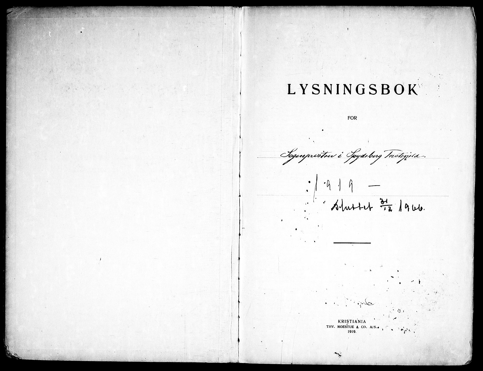 Spydeberg prestekontor Kirkebøker, AV/SAO-A-10924/H/Ha/L0001: Lysningsprotokoll nr. 1, 1919-1966