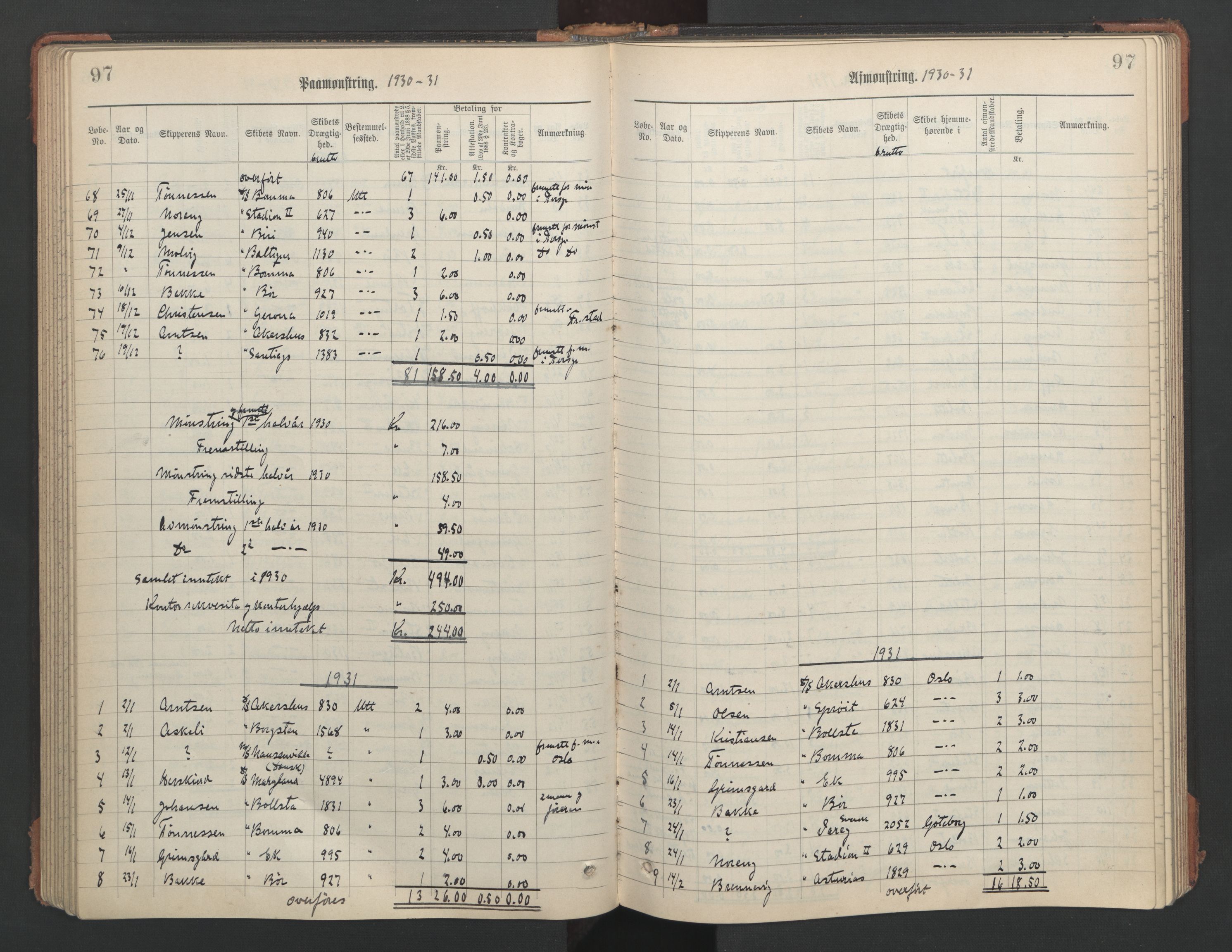 Skien innrulleringskontor, AV/SAKO-A-832/H/Ha/L0003: Mønstringsjournal, 1906-1946, s. 97