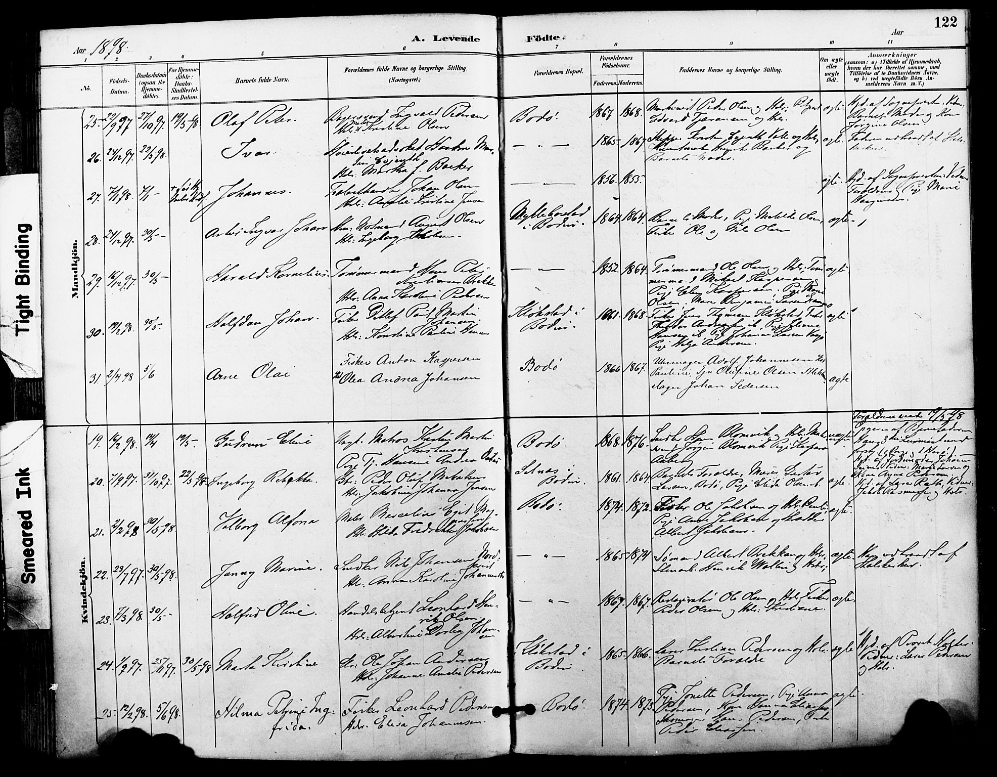 Ministerialprotokoller, klokkerbøker og fødselsregistre - Nordland, AV/SAT-A-1459/801/L0010: Ministerialbok nr. 801A10, 1888-1899, s. 122
