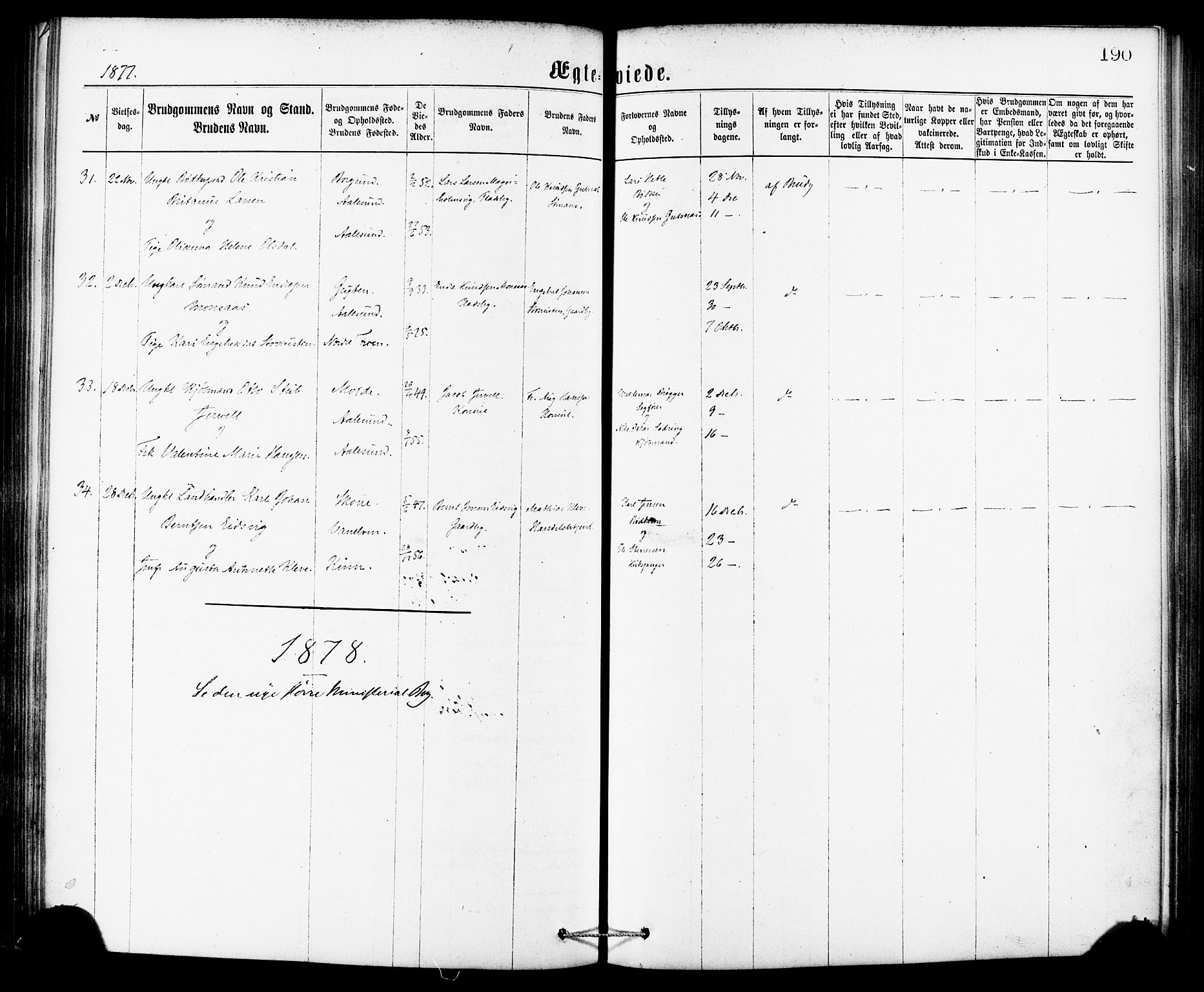 Ministerialprotokoller, klokkerbøker og fødselsregistre - Møre og Romsdal, SAT/A-1454/529/L0453: Ministerialbok nr. 529A03, 1872-1877, s. 190