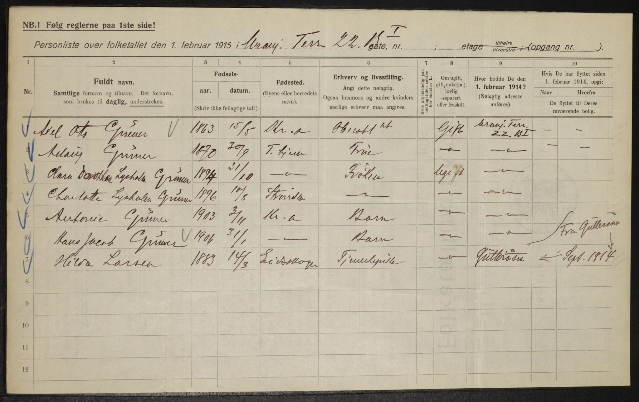 OBA, Kommunal folketelling 1.2.1915 for Kristiania, 1915, s. 121003