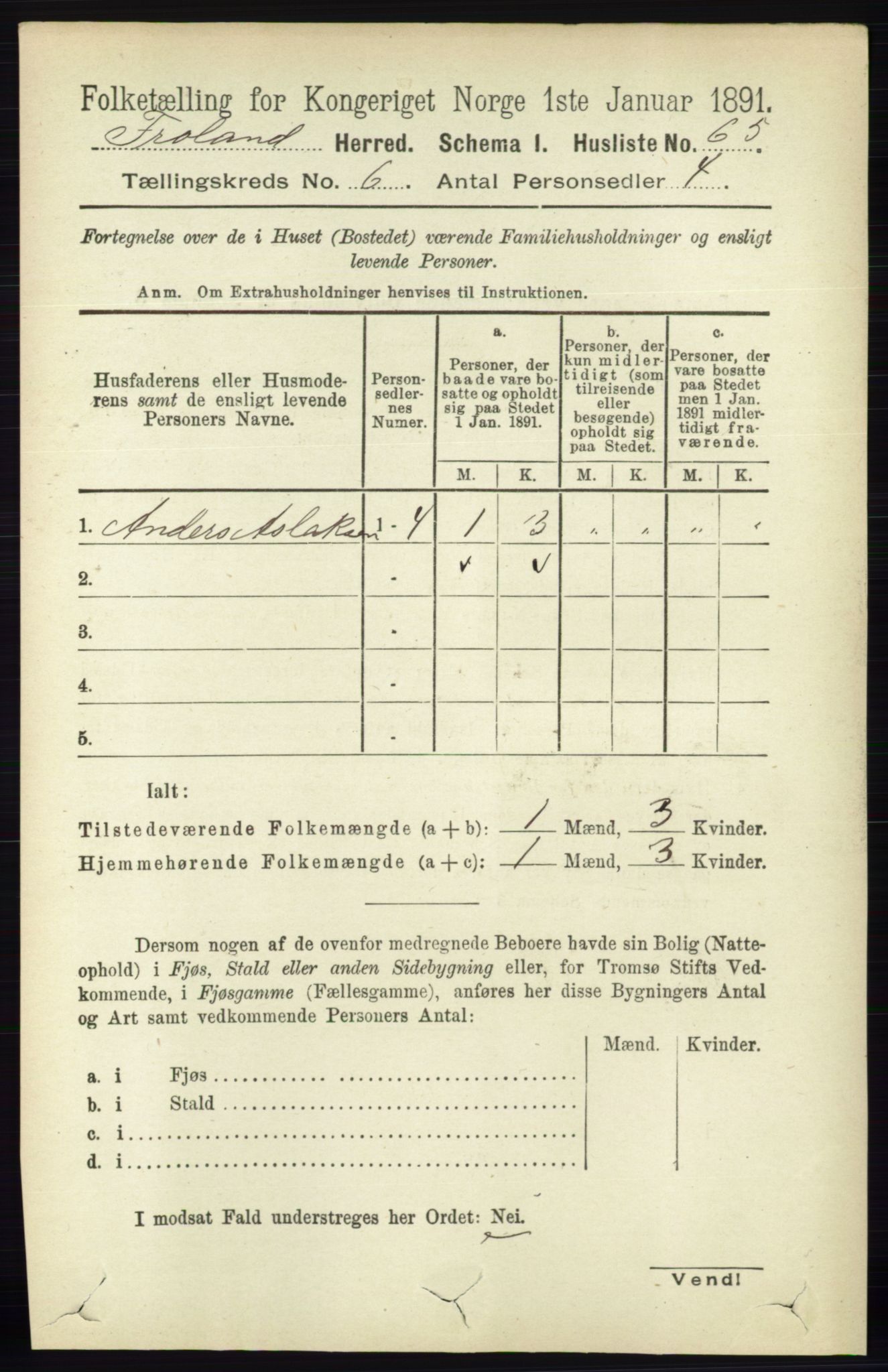 RA, Folketelling 1891 for 0919 Froland herred, 1891, s. 2197