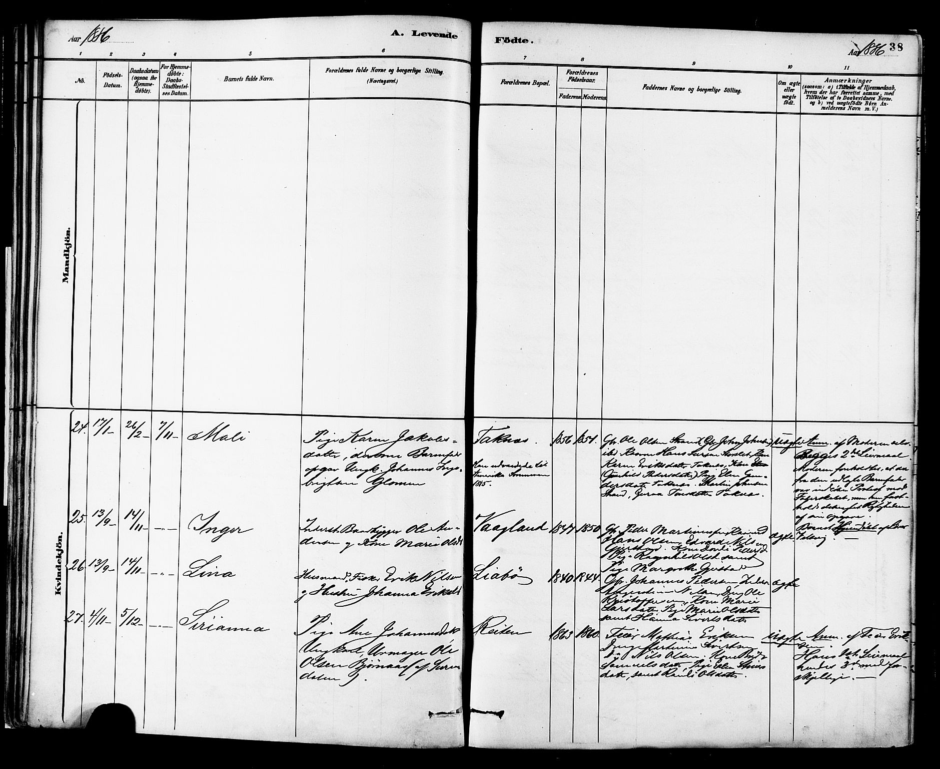 Ministerialprotokoller, klokkerbøker og fødselsregistre - Møre og Romsdal, SAT/A-1454/576/L0885: Ministerialbok nr. 576A03, 1880-1898, s. 38