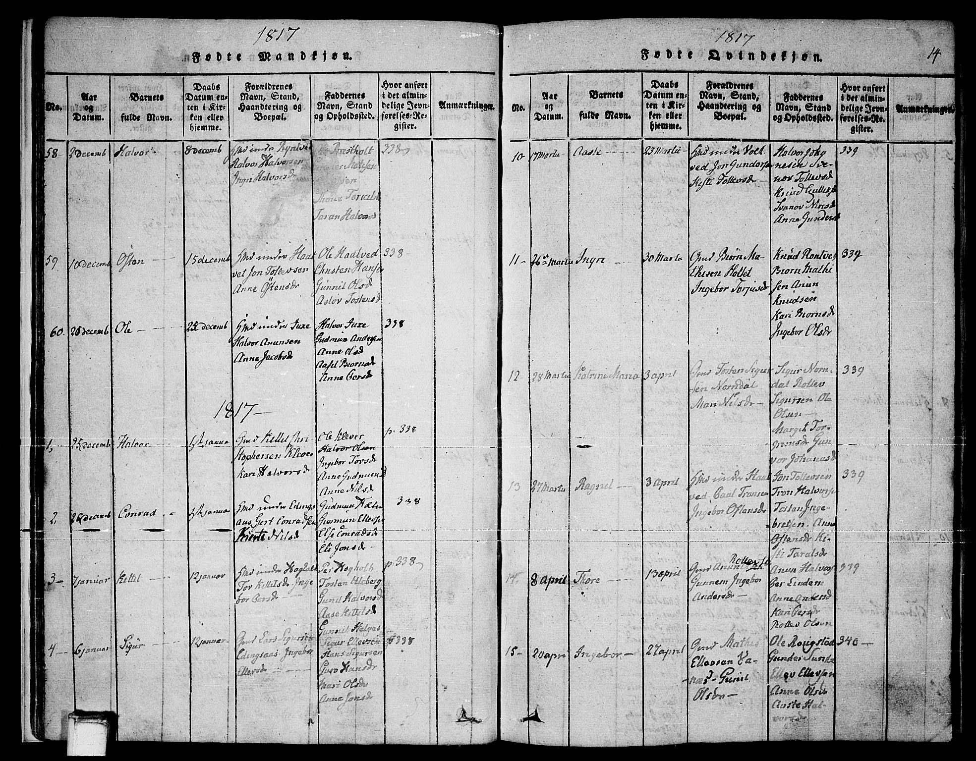 Sauherad kirkebøker, SAKO/A-298/F/Fa/L0005: Ministerialbok nr. I 5, 1815-1829, s. 14