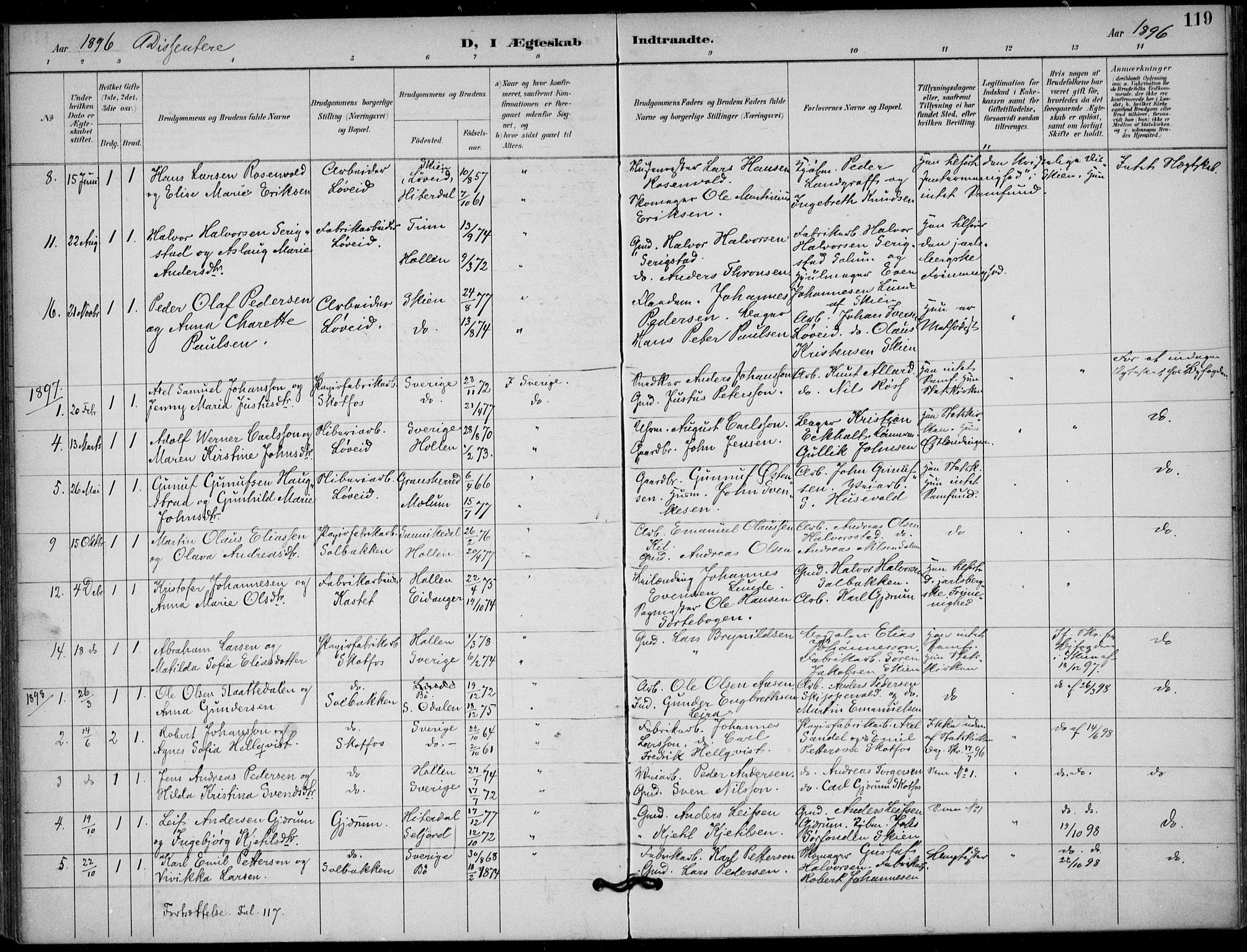 Solum kirkebøker, AV/SAKO-A-306/F/Fb/L0002: Ministerialbok nr. II 2, 1893-1901, s. 119