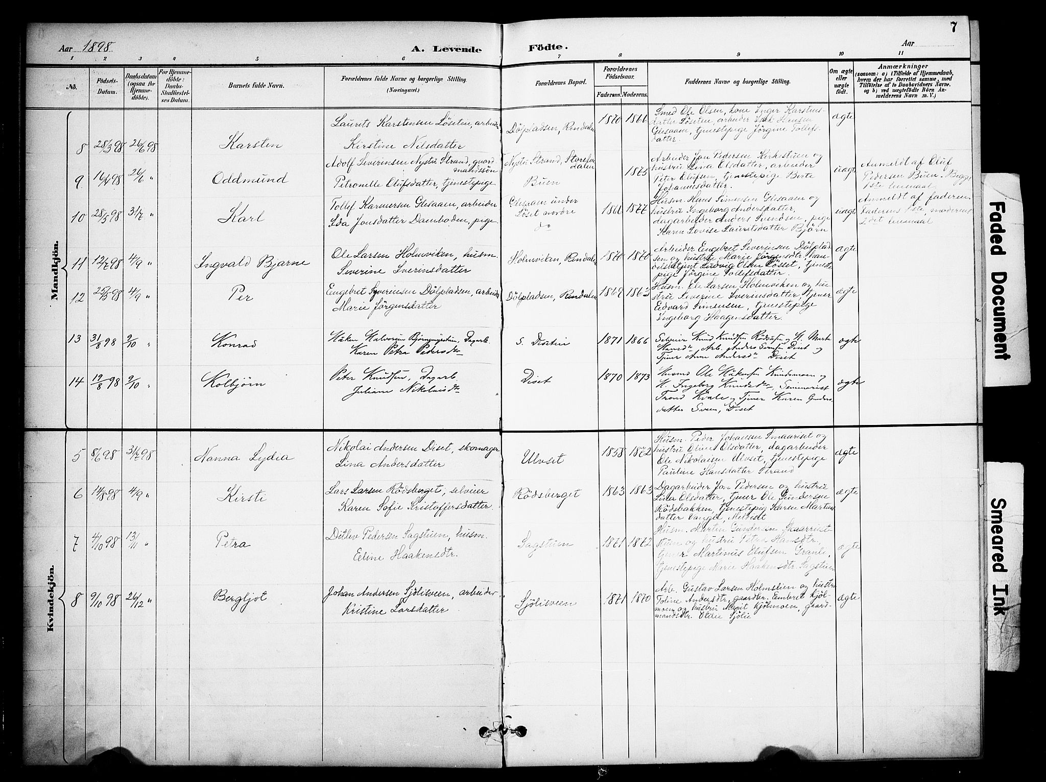Åmot prestekontor, Hedmark, AV/SAH-PREST-056/H/Ha/Hab/L0013: Klokkerbok nr. 13, 1895-1910, s. 7