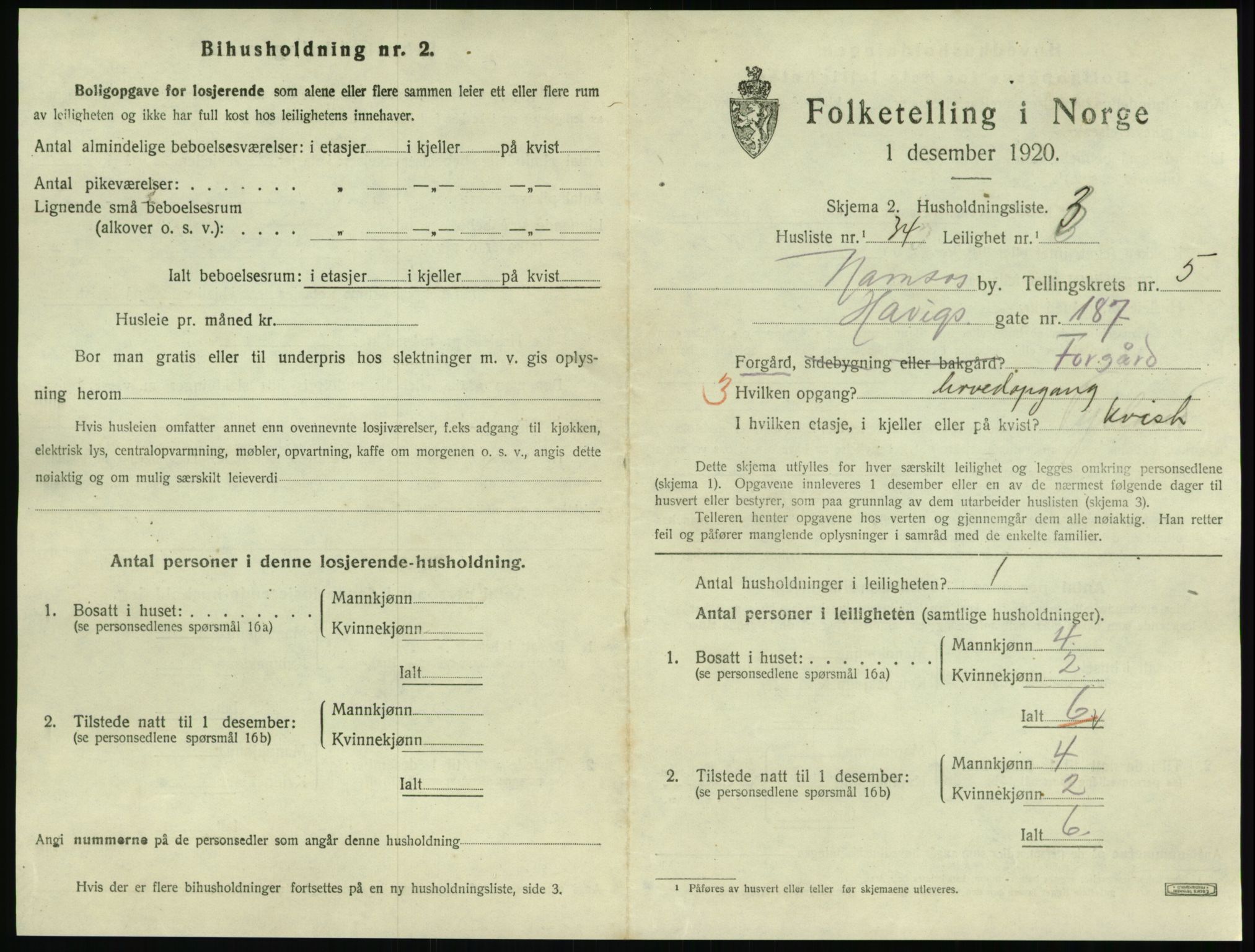 SAT, Folketelling 1920 for 1703 Namsos ladested, 1920, s. 1735