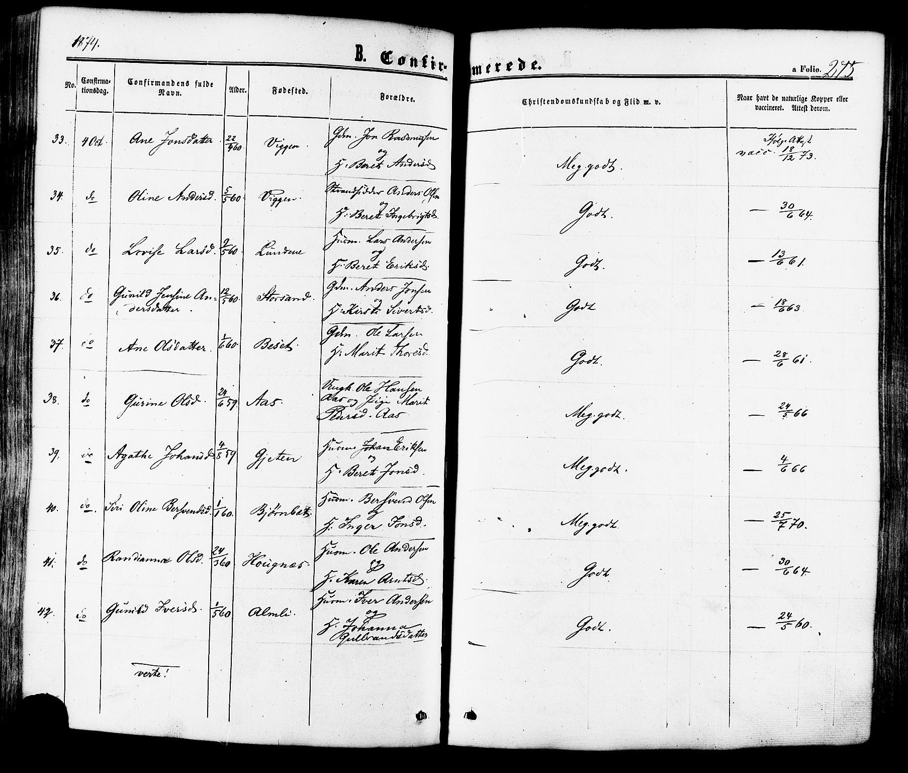 Ministerialprotokoller, klokkerbøker og fødselsregistre - Sør-Trøndelag, AV/SAT-A-1456/665/L0772: Ministerialbok nr. 665A07, 1856-1878, s. 275
