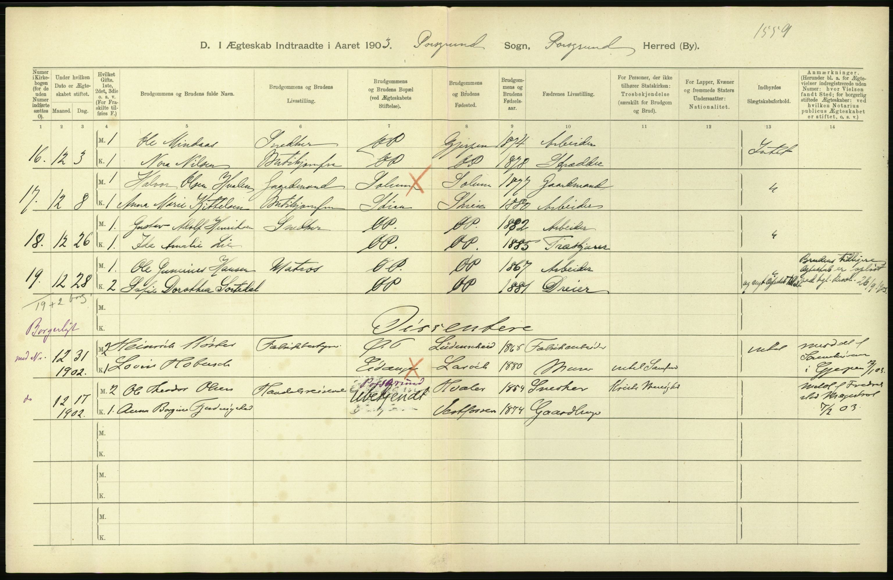 Statistisk sentralbyrå, Sosiodemografiske emner, Befolkning, AV/RA-S-2228/D/Df/Dfa/Dfaa/L0009: Bratsberg amt: Fødte, gifte, døde, 1903, s. 478