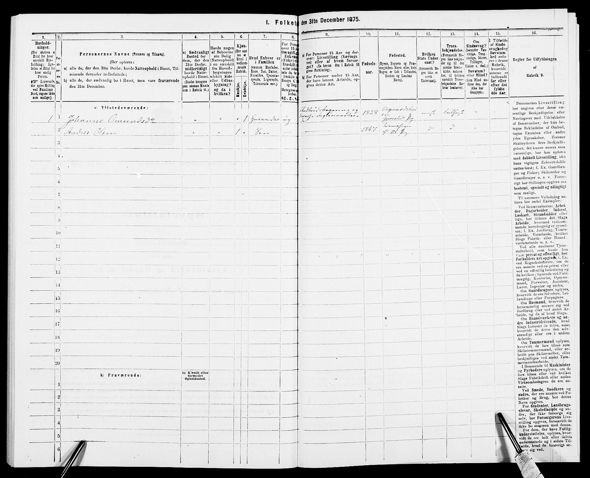 SAK, Folketelling 1875 for 0918P Austre Moland prestegjeld, 1875, s. 1531