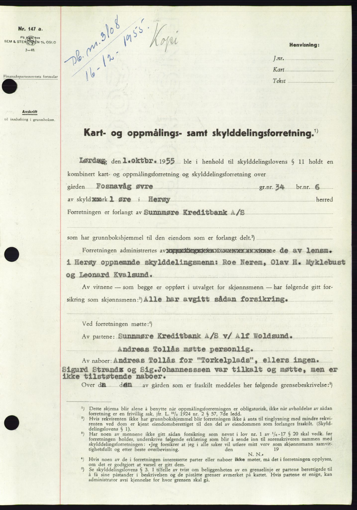 Søre Sunnmøre sorenskriveri, SAT/A-4122/1/2/2C/L0102: Pantebok nr. 28A, 1955-1956, Dagboknr: 3108/1955