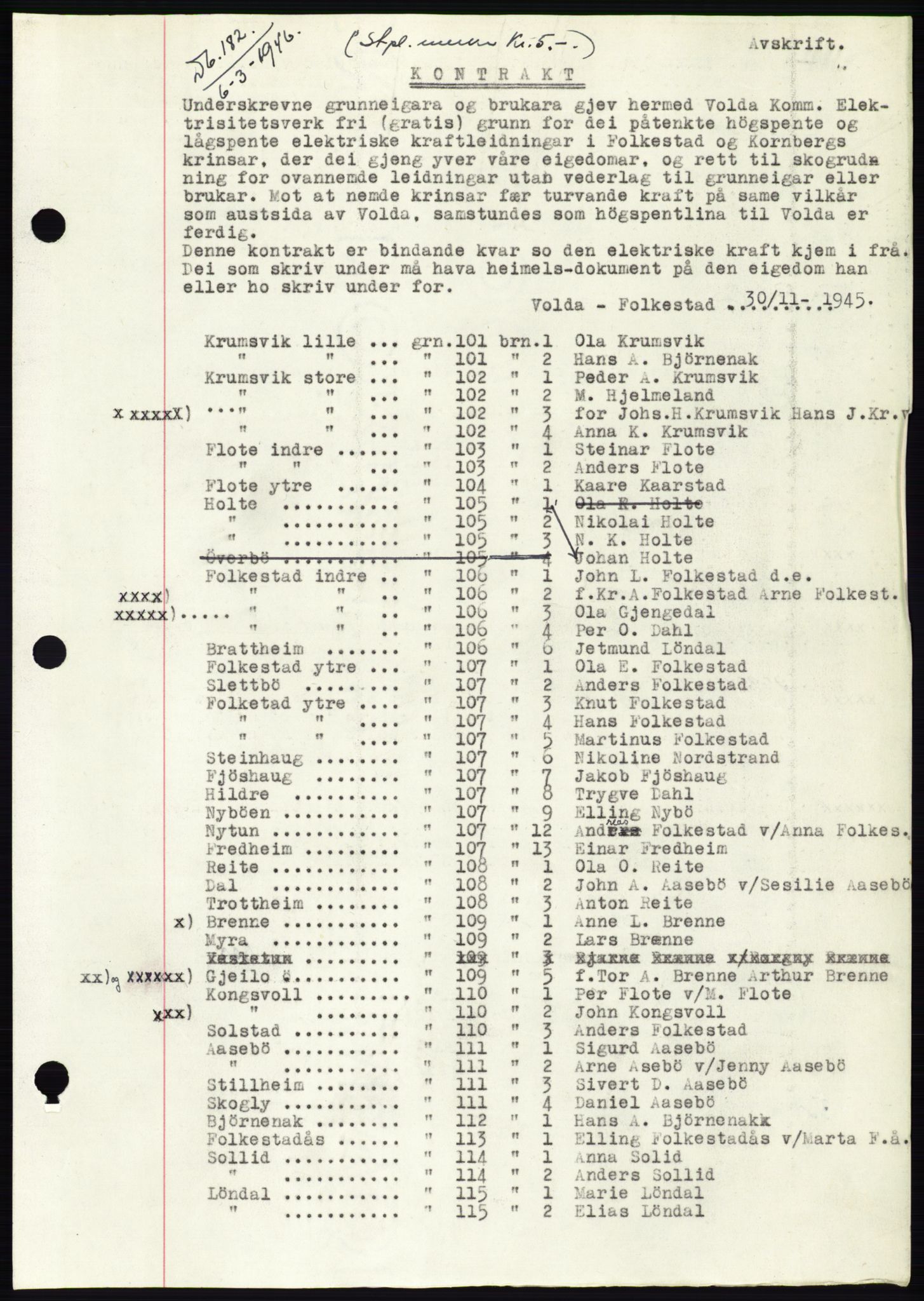 Søre Sunnmøre sorenskriveri, SAT/A-4122/1/2/2C/L0078: Pantebok nr. 4A, 1946-1946, Dagboknr: 182/1946