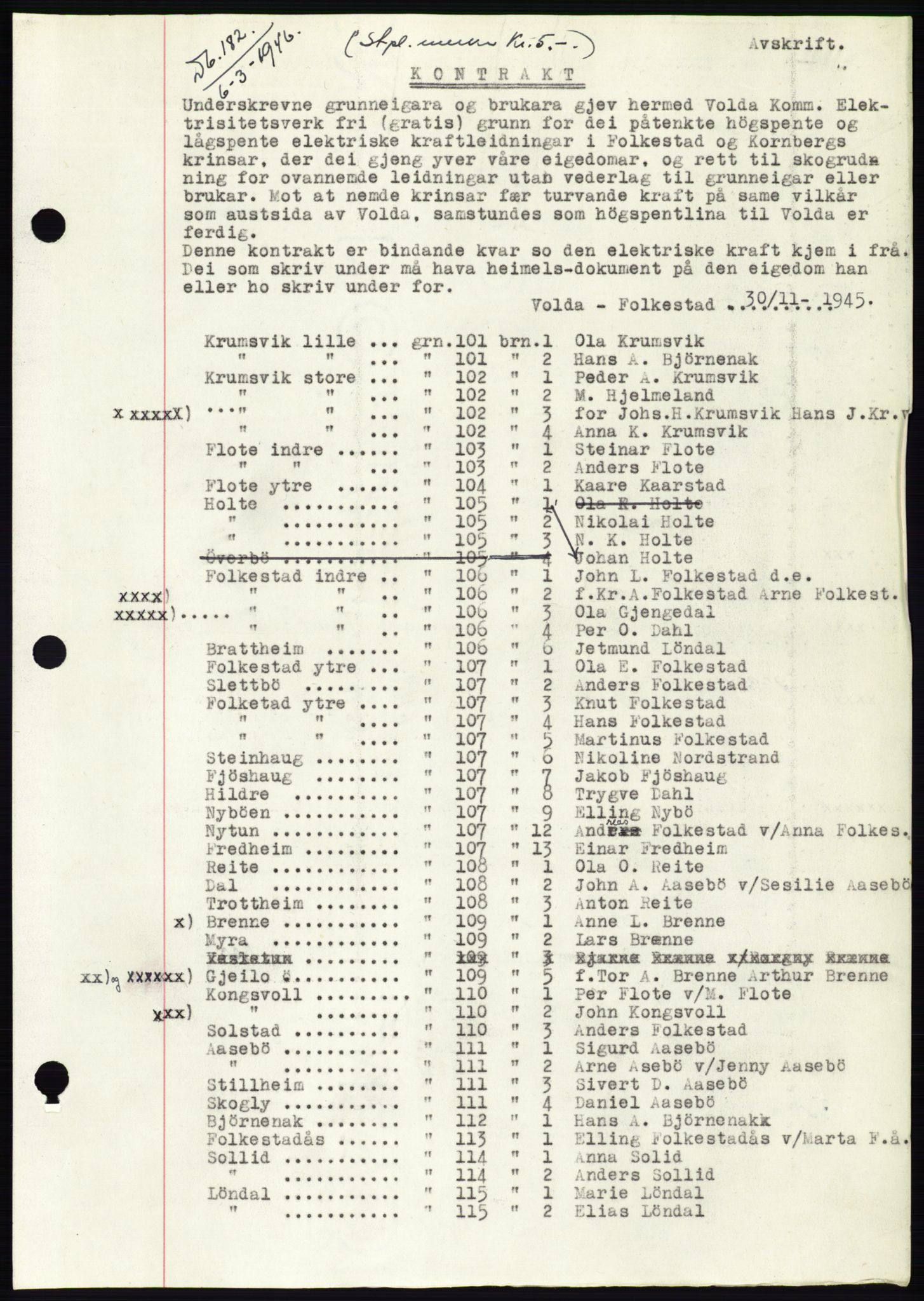 Søre Sunnmøre sorenskriveri, AV/SAT-A-4122/1/2/2C/L0078: Pantebok nr. 4A, 1946-1946, Dagboknr: 182/1946