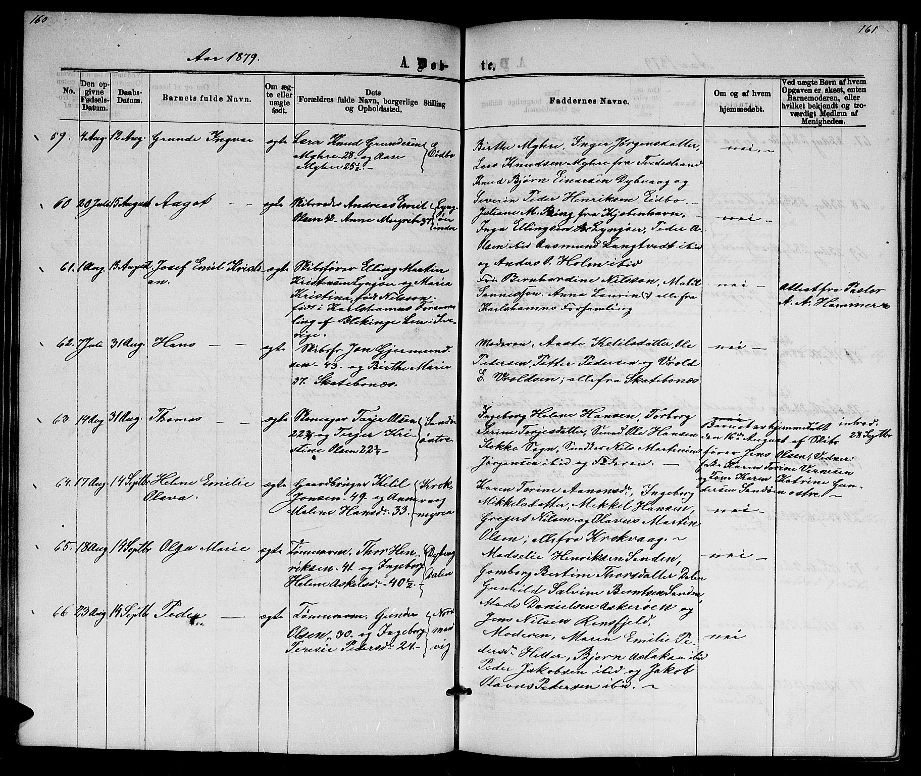 Dypvåg sokneprestkontor, AV/SAK-1111-0007/F/Fb/Fba/L0012: Klokkerbok nr. B 12, 1872-1886, s. 160-161