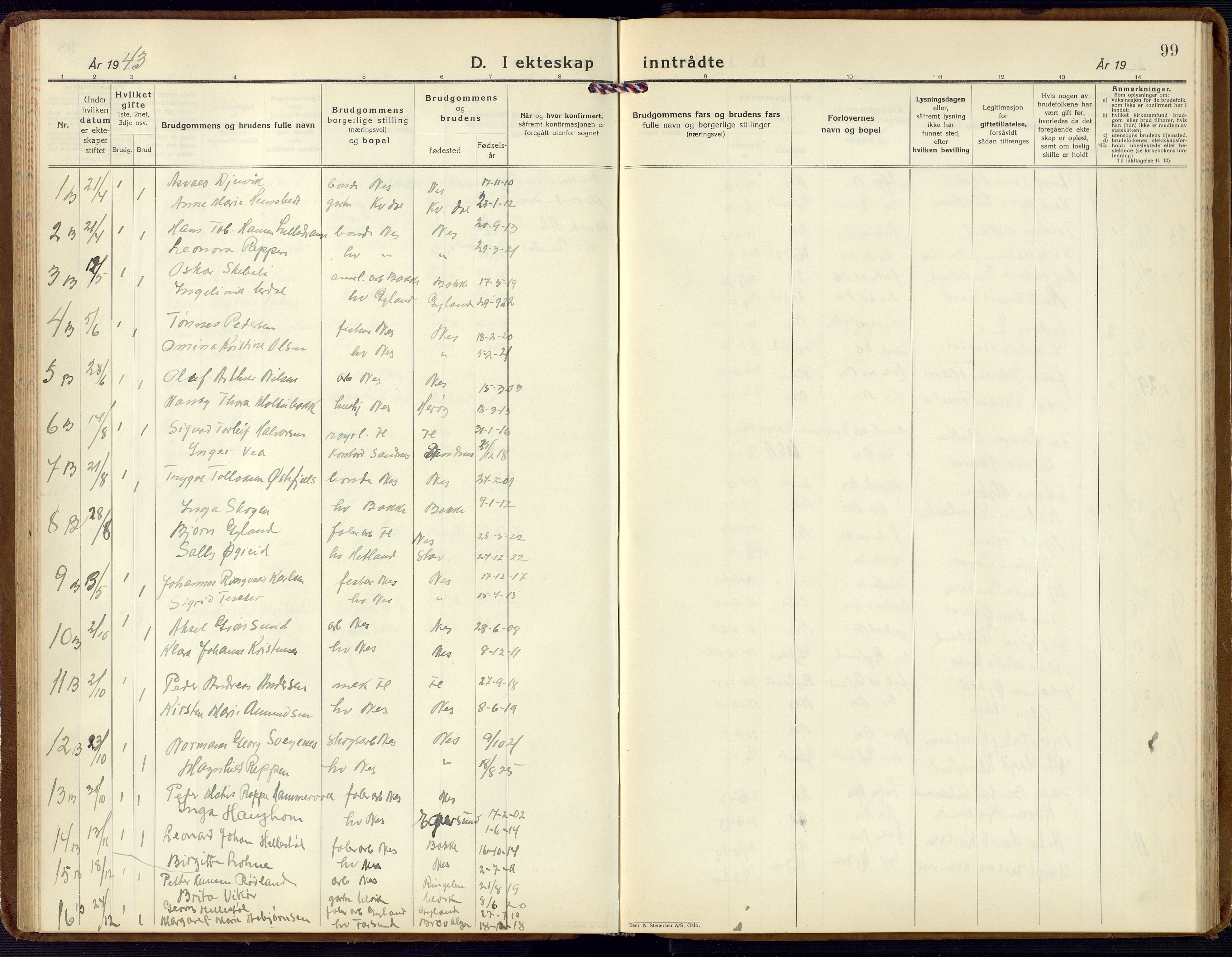 Flekkefjord sokneprestkontor, SAK/1111-0012/F/Fb/Fbc/L0009: Klokkerbok nr. B 9, 1932-1965, s. 99