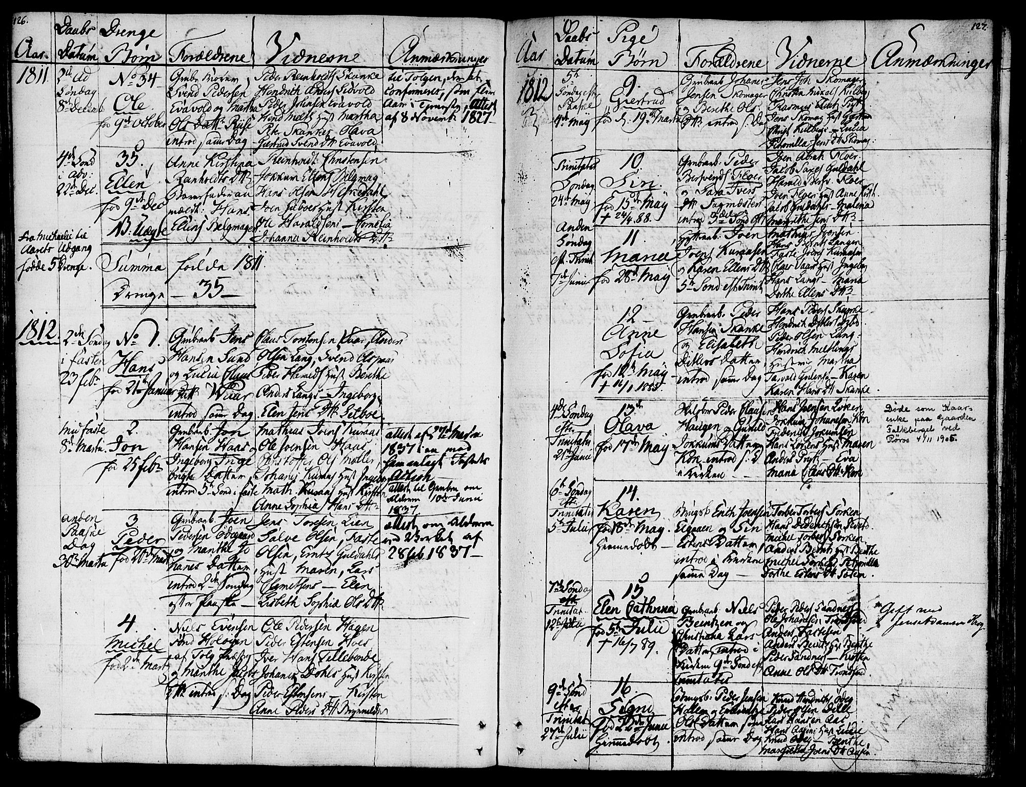 Ministerialprotokoller, klokkerbøker og fødselsregistre - Sør-Trøndelag, AV/SAT-A-1456/681/L0928: Ministerialbok nr. 681A06, 1806-1816, s. 126-127