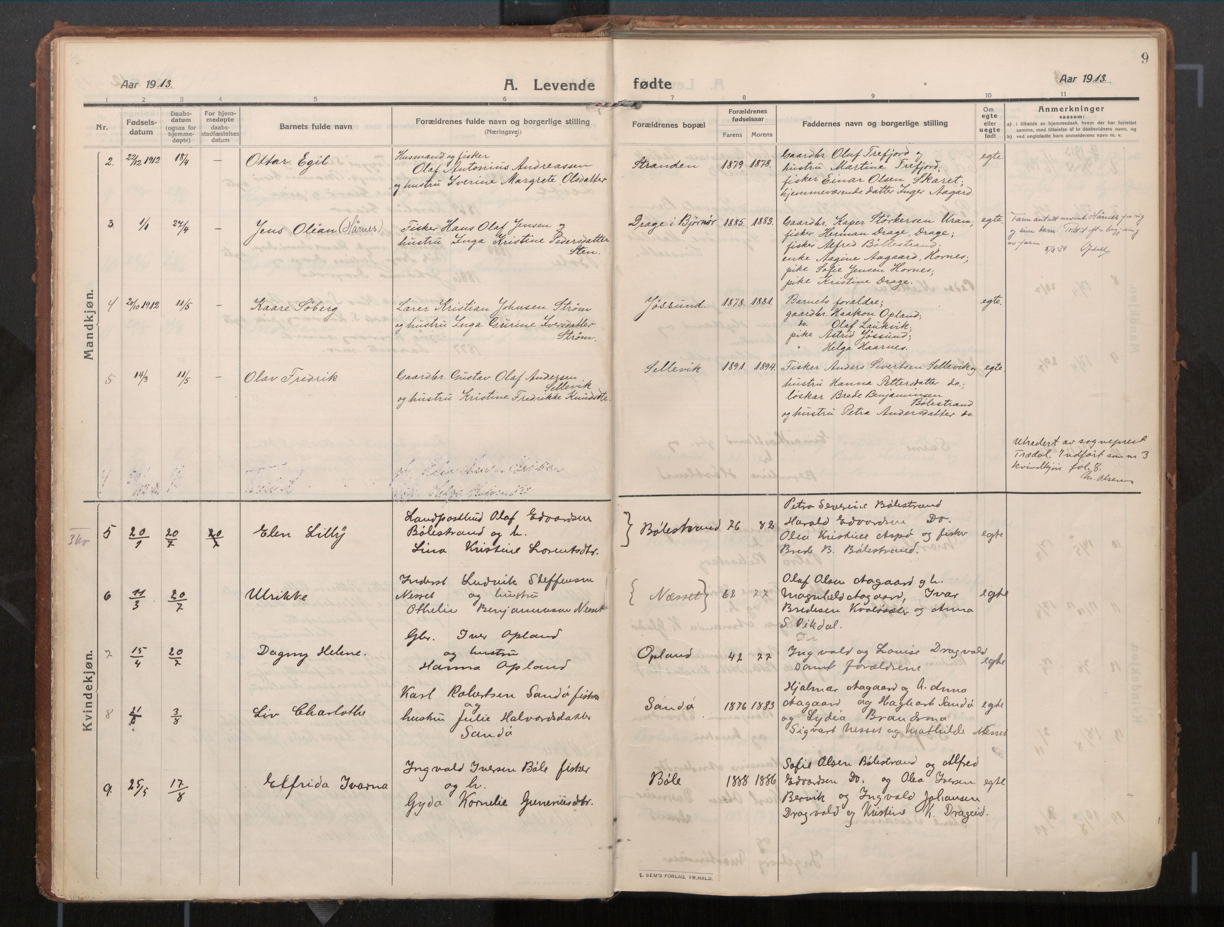 Ministerialprotokoller, klokkerbøker og fødselsregistre - Nord-Trøndelag, AV/SAT-A-1458/771/L0598: Ministerialbok nr. 771A05, 1911-1937, s. 9