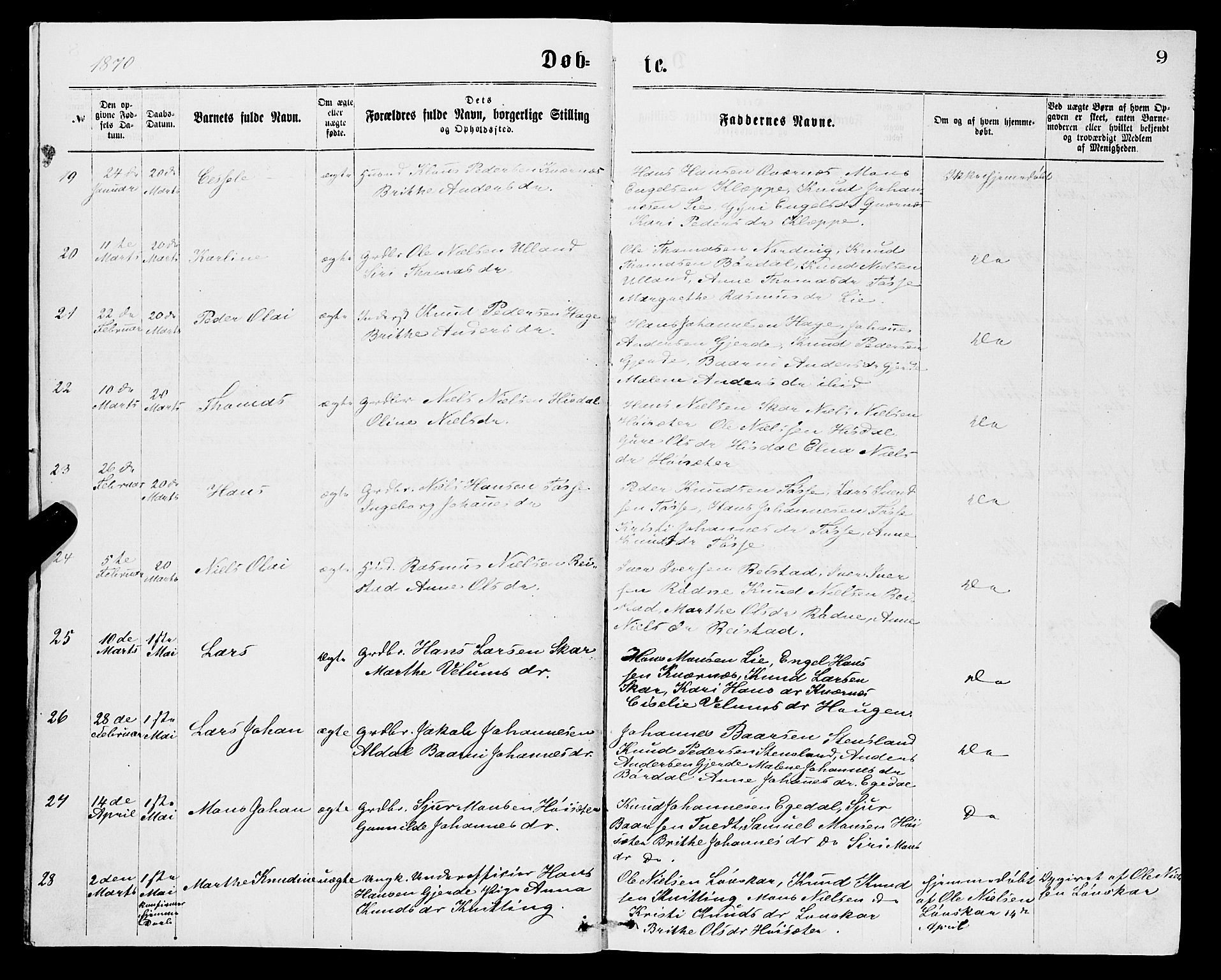 Samnanger Sokneprestembete, AV/SAB-A-77501/H/Hab: Klokkerbok nr. A 1, 1869-1878, s. 9