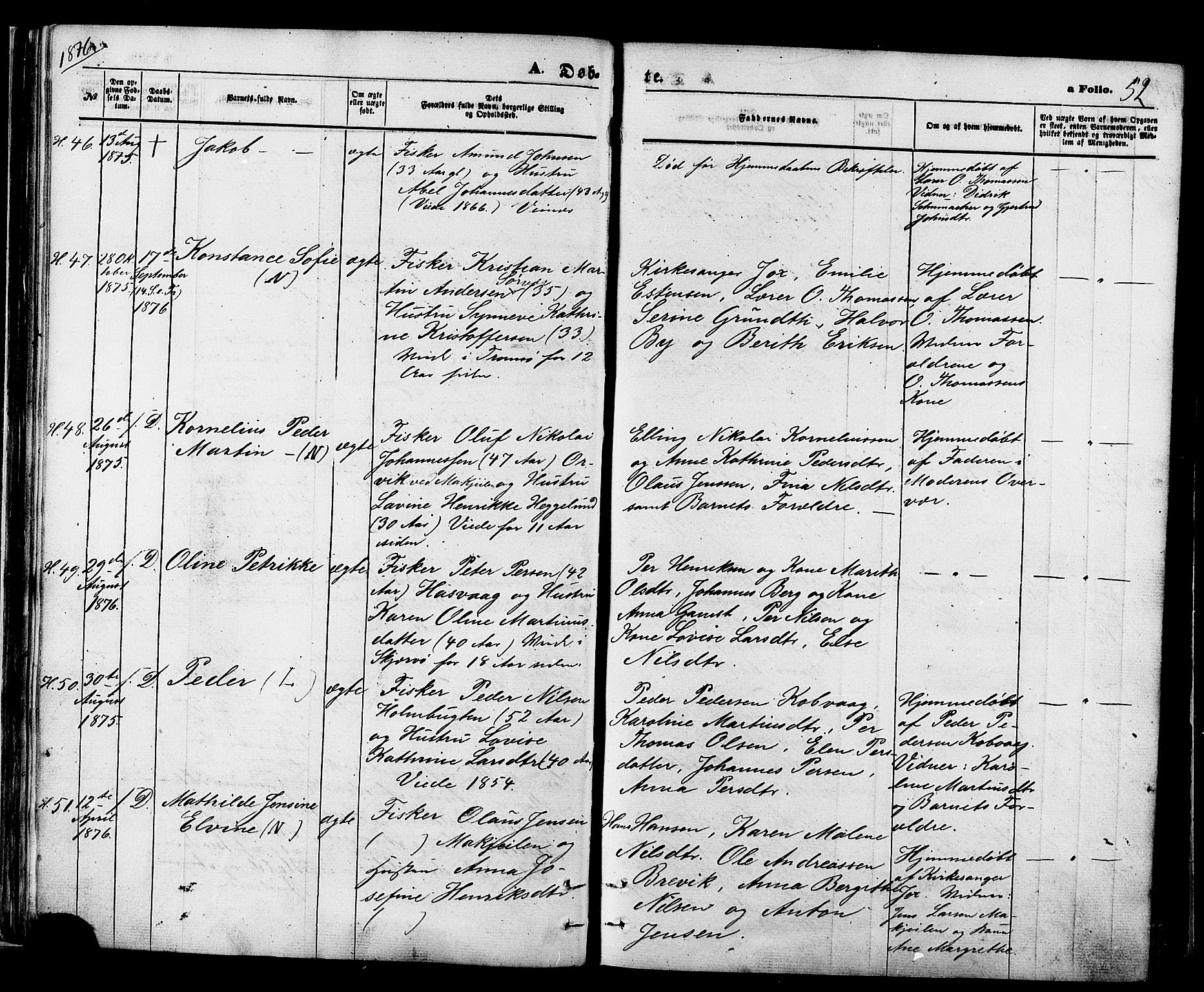 Loppa sokneprestkontor, AV/SATØ-S-1339/H/Ha/L0005kirke: Ministerialbok nr. 5, 1869-1878, s. 52