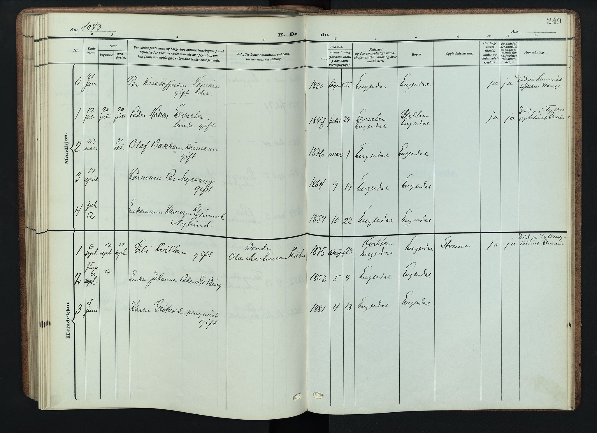 Engerdal prestekontor, SAH/PREST-048/H/Ha/Hab/L0001: Klokkerbok nr. 1, 1911-1947, s. 249