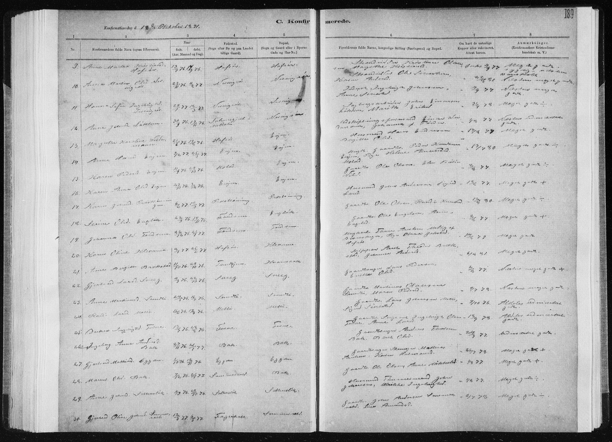 Ministerialprotokoller, klokkerbøker og fødselsregistre - Sør-Trøndelag, SAT/A-1456/668/L0818: Klokkerbok nr. 668C07, 1885-1898, s. 189