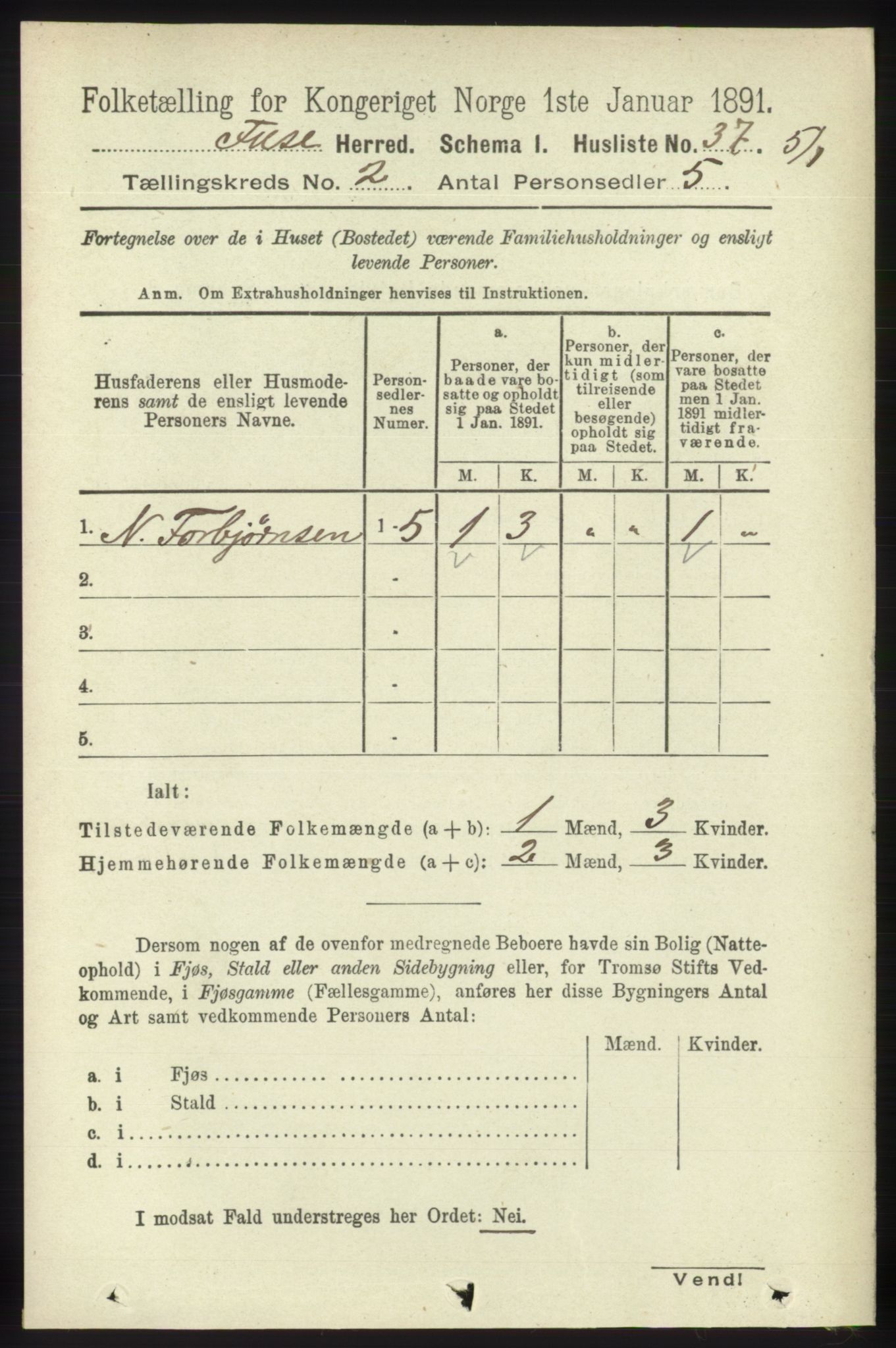 RA, Folketelling 1891 for 1241 Fusa herred, 1891, s. 301