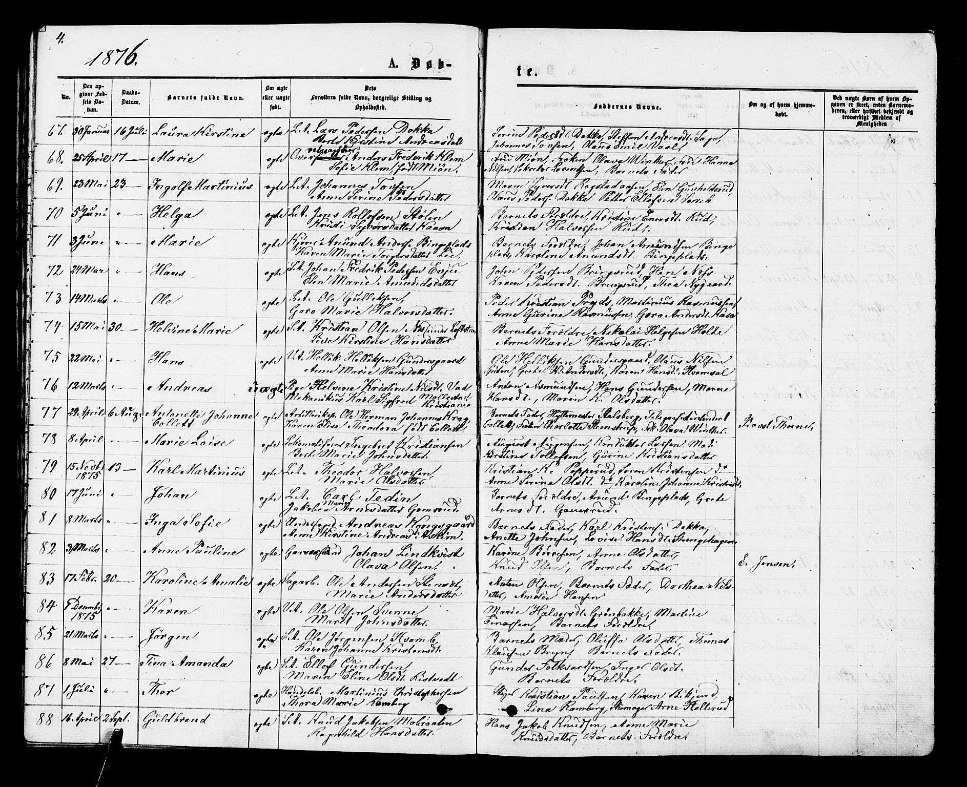 Kongsberg kirkebøker, AV/SAKO-A-22/F/Fa/L0011: Ministerialbok nr. I 11, 1876-1877, s. 4