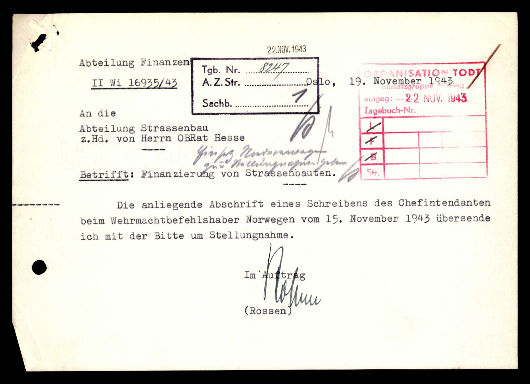 Forsvarets Overkommando. 2 kontor. Arkiv 11.4. Spredte tyske arkivsaker, AV/RA-RAFA-7031/D/Dar/Darb/L0001: Reichskommissariat - Hauptabteilung Technik und Verkehr, 1940-1944, s. 287