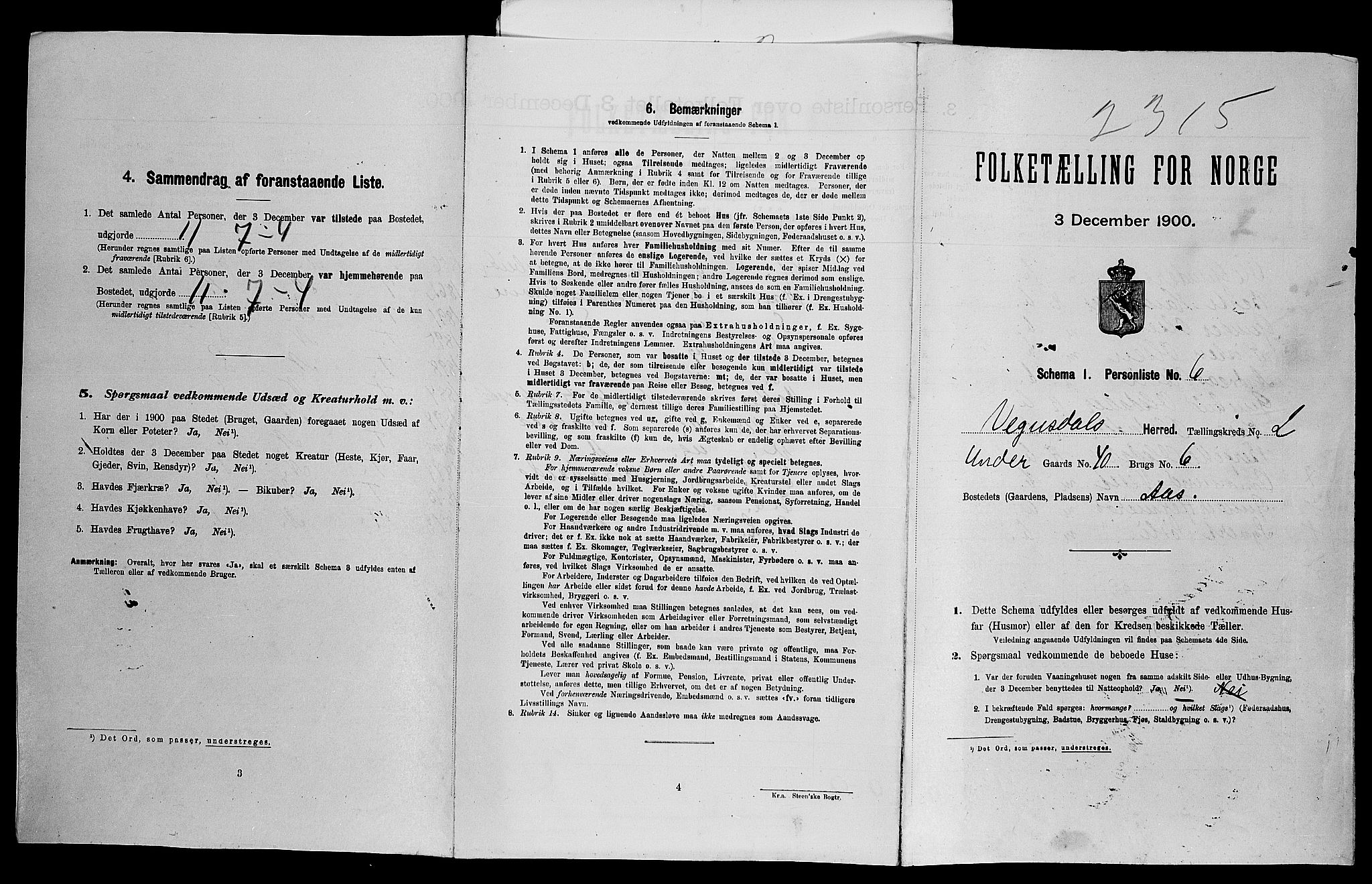 SAK, Folketelling 1900 for 0934 Vegusdal herred, 1900, s. 114