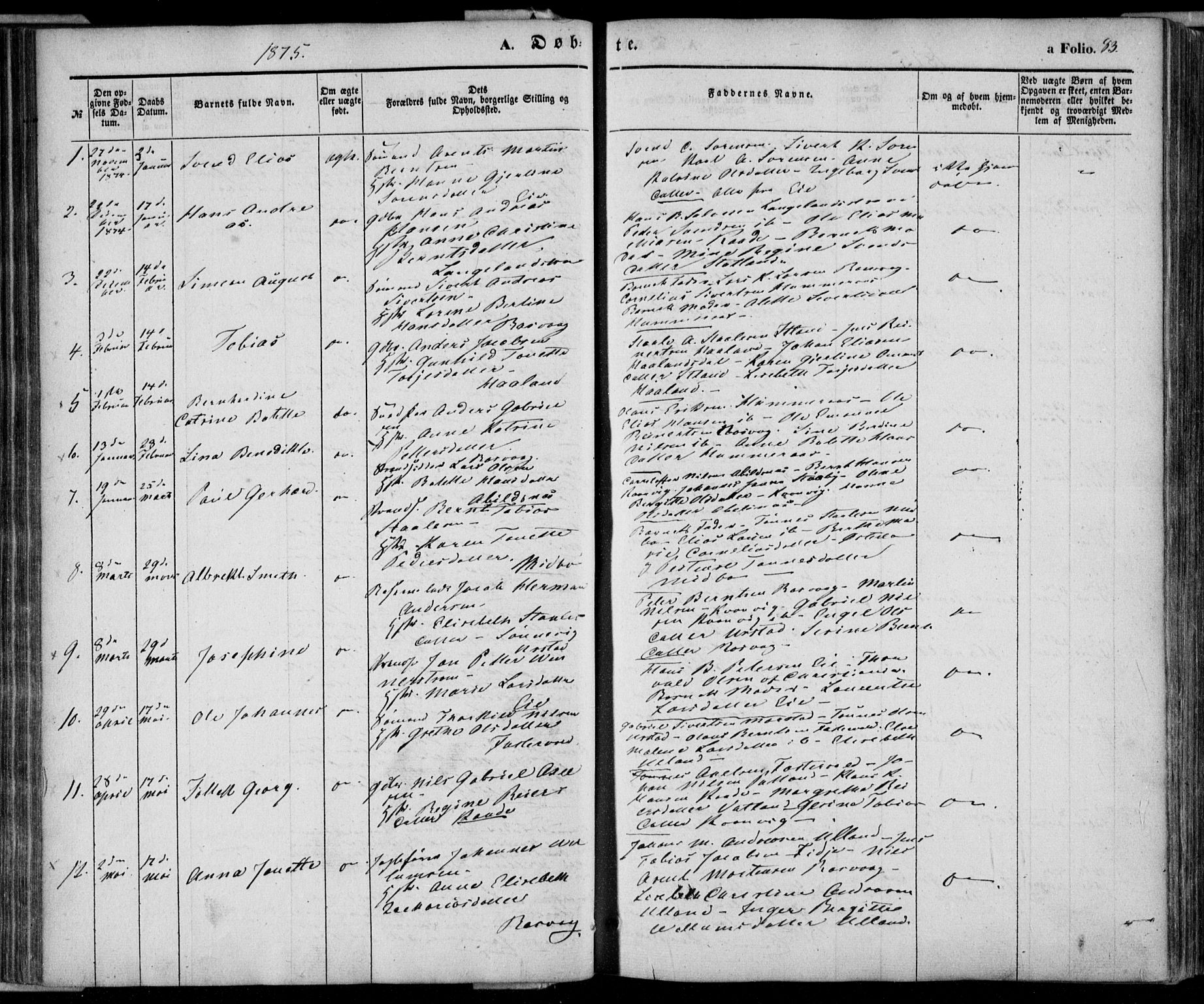 Flekkefjord sokneprestkontor, AV/SAK-1111-0012/F/Fa/Fab/L0004: Ministerialbok nr. A 4, 1850-1875, s. 83