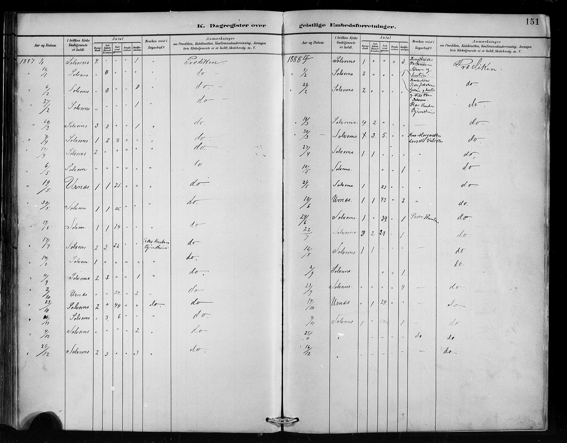 Hafslo sokneprestembete, AV/SAB-A-80301/H/Hab/Habc/L0001: Klokkerbok nr. C 1, 1882-1908, s. 151