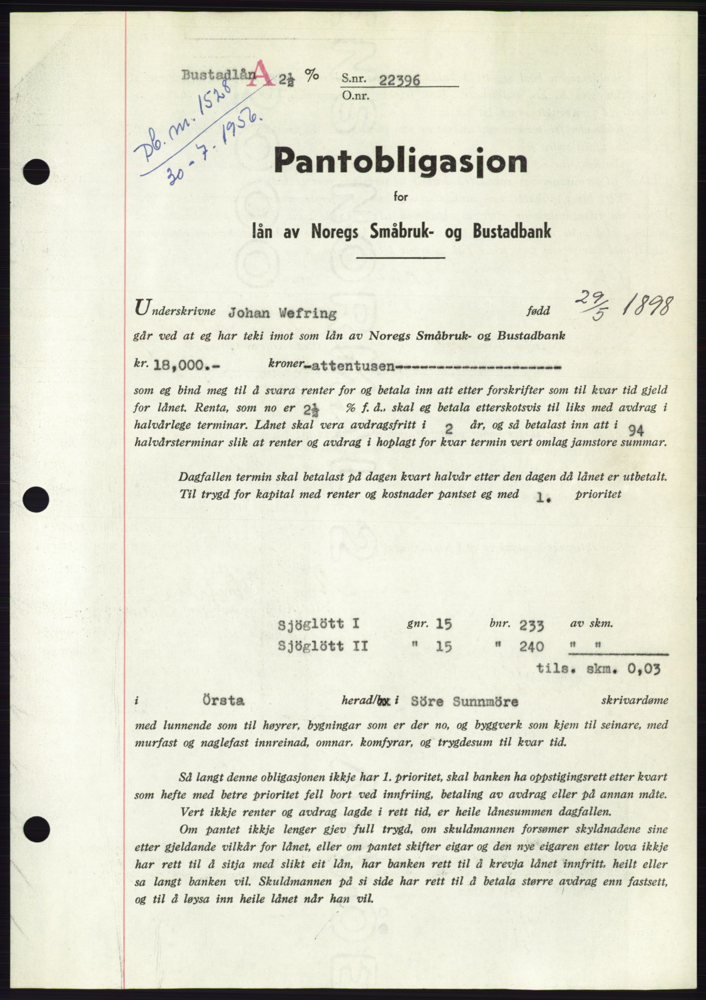 Søre Sunnmøre sorenskriveri, SAT/A-4122/1/2/2C/L0128: Pantebok nr. 16B, 1956-1956, Dagboknr: 1528/1956