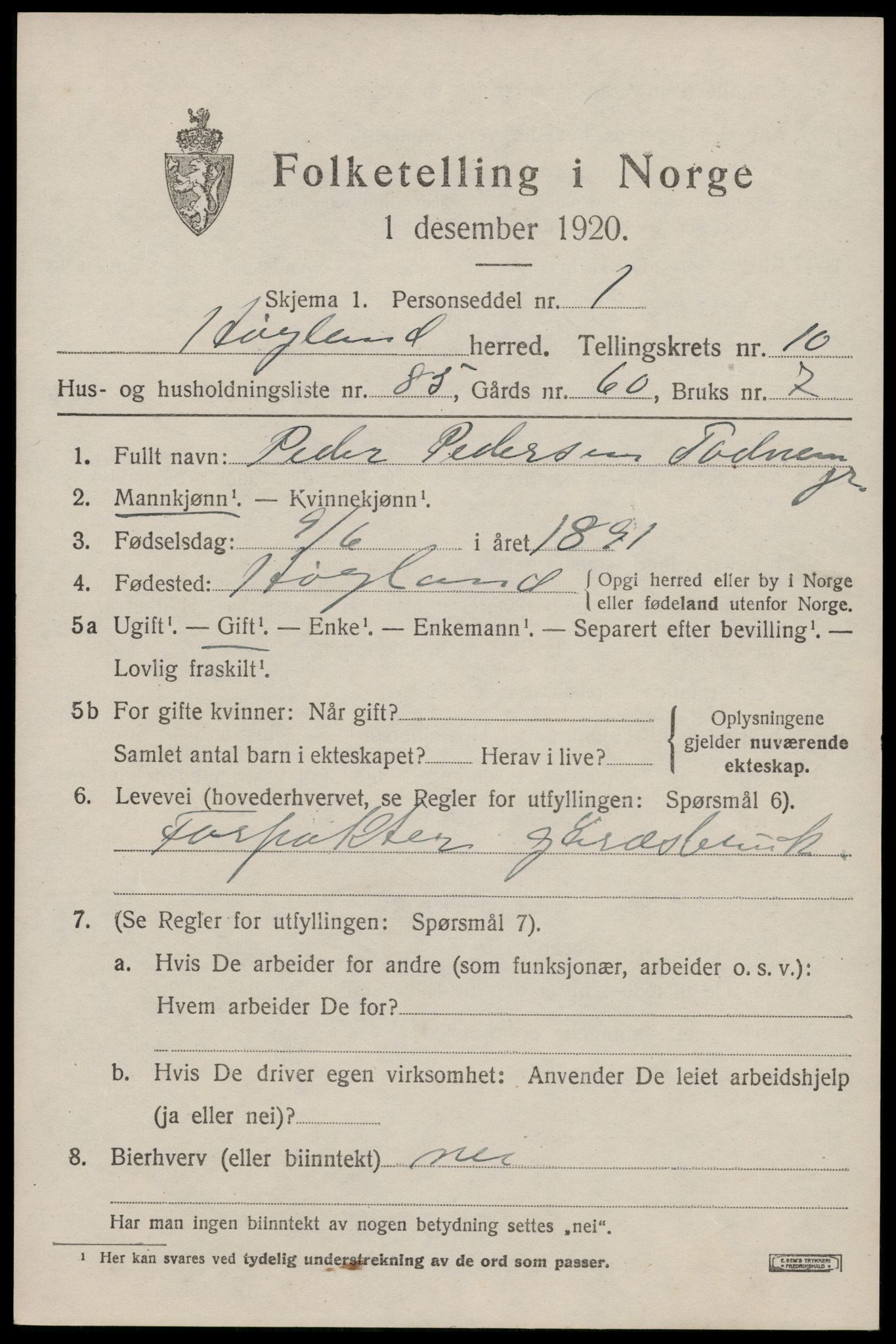SAST, Folketelling 1920 for 1123 Høyland herred, 1920, s. 8158