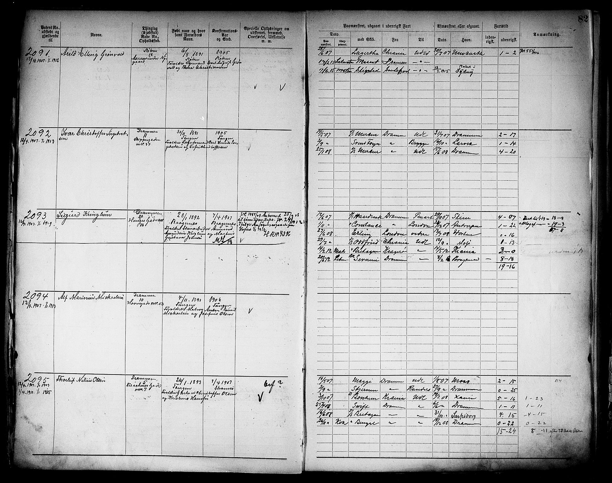 Drammen innrulleringsdistrikt, AV/SAKO-A-781/F/Fb/L0006: Annotasjonsrulle, 1905-1911, s. 84