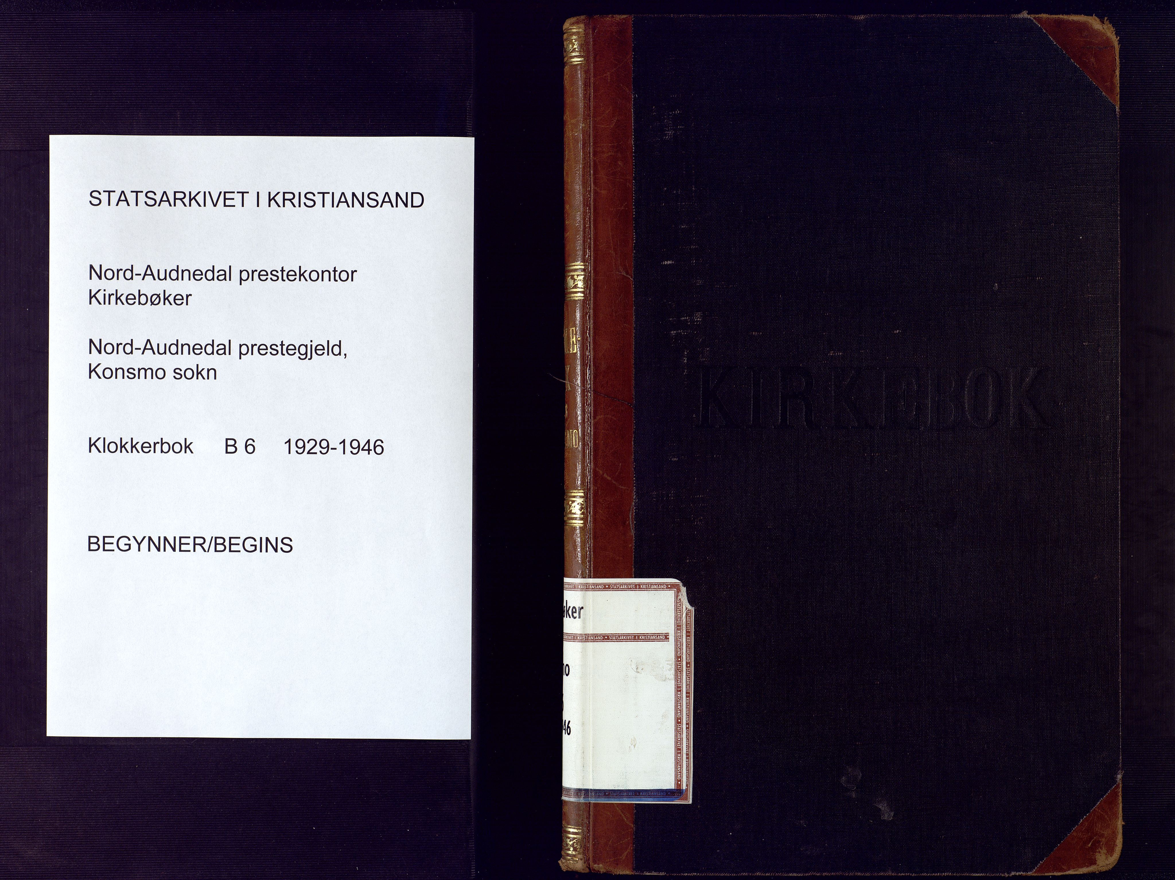 Nord-Audnedal sokneprestkontor, AV/SAK-1111-0032/F/Fb/Fba/L0006: Klokkerbok nr. B 6, 1929-1946