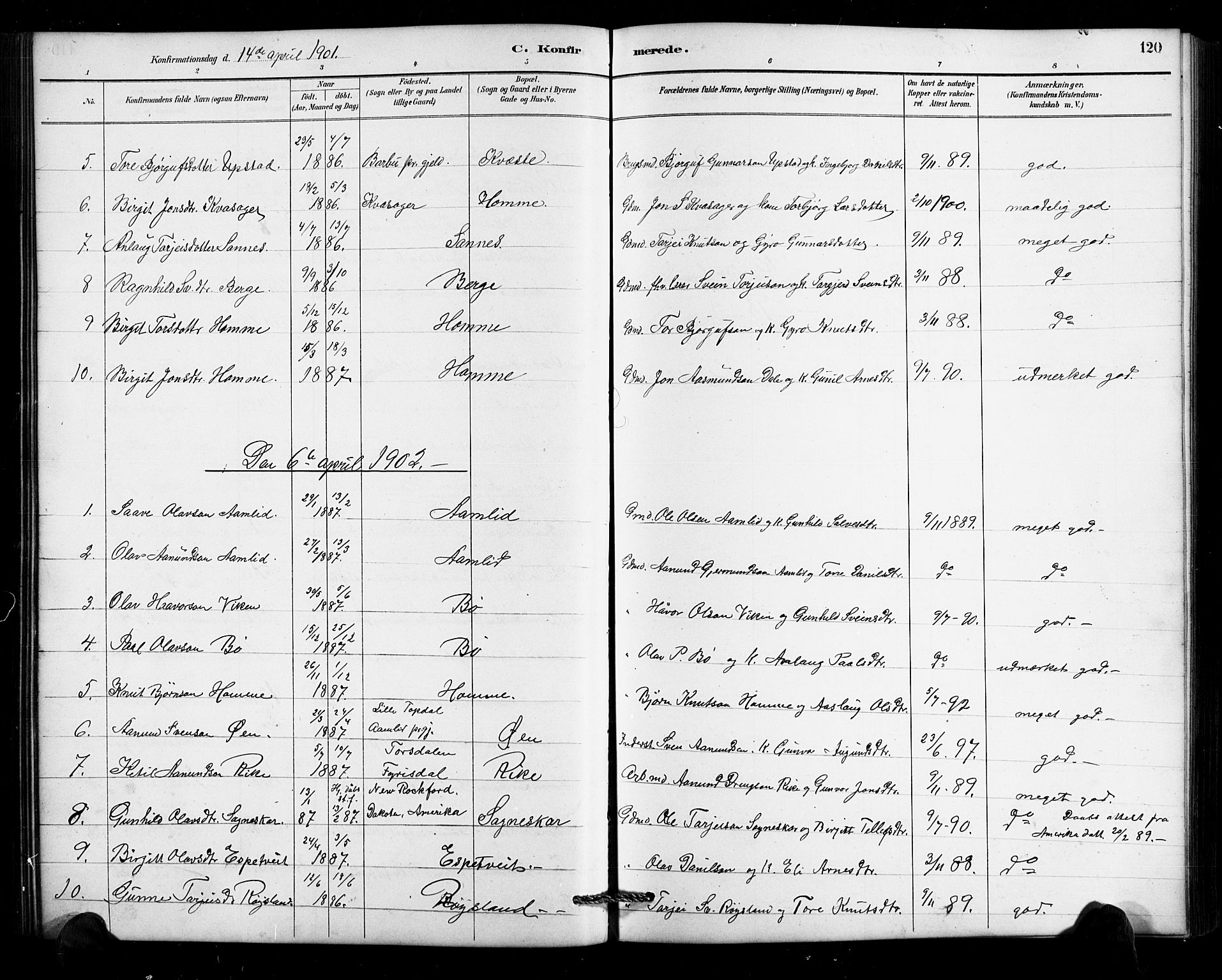 Valle sokneprestkontor, AV/SAK-1111-0044/F/Fb/Fbc/L0004: Klokkerbok nr. B 4, 1890-1928, s. 120