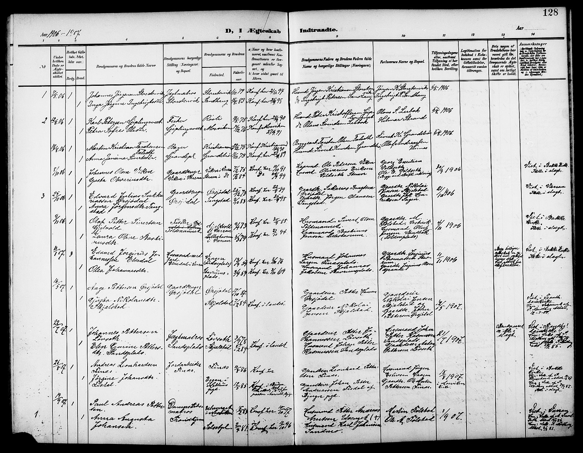 Ministerialprotokoller, klokkerbøker og fødselsregistre - Nord-Trøndelag, AV/SAT-A-1458/744/L0424: Klokkerbok nr. 744C03, 1906-1923, s. 128