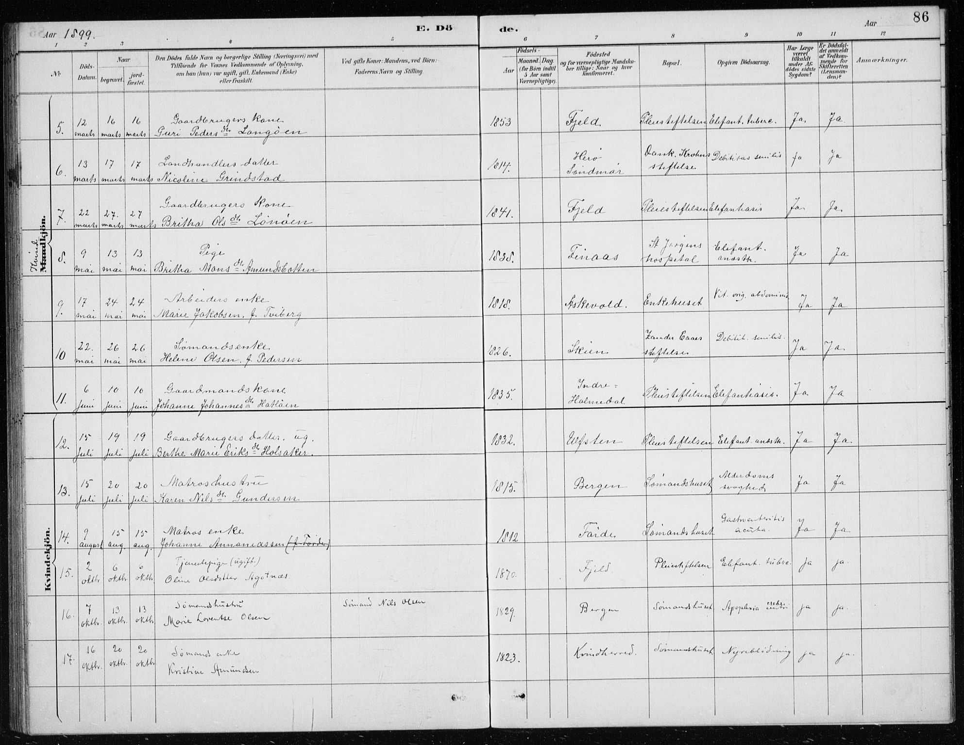St. Jørgens hospital og Årstad sokneprestembete, AV/SAB-A-99934: Klokkerbok nr. A 10, 1886-1910, s. 86