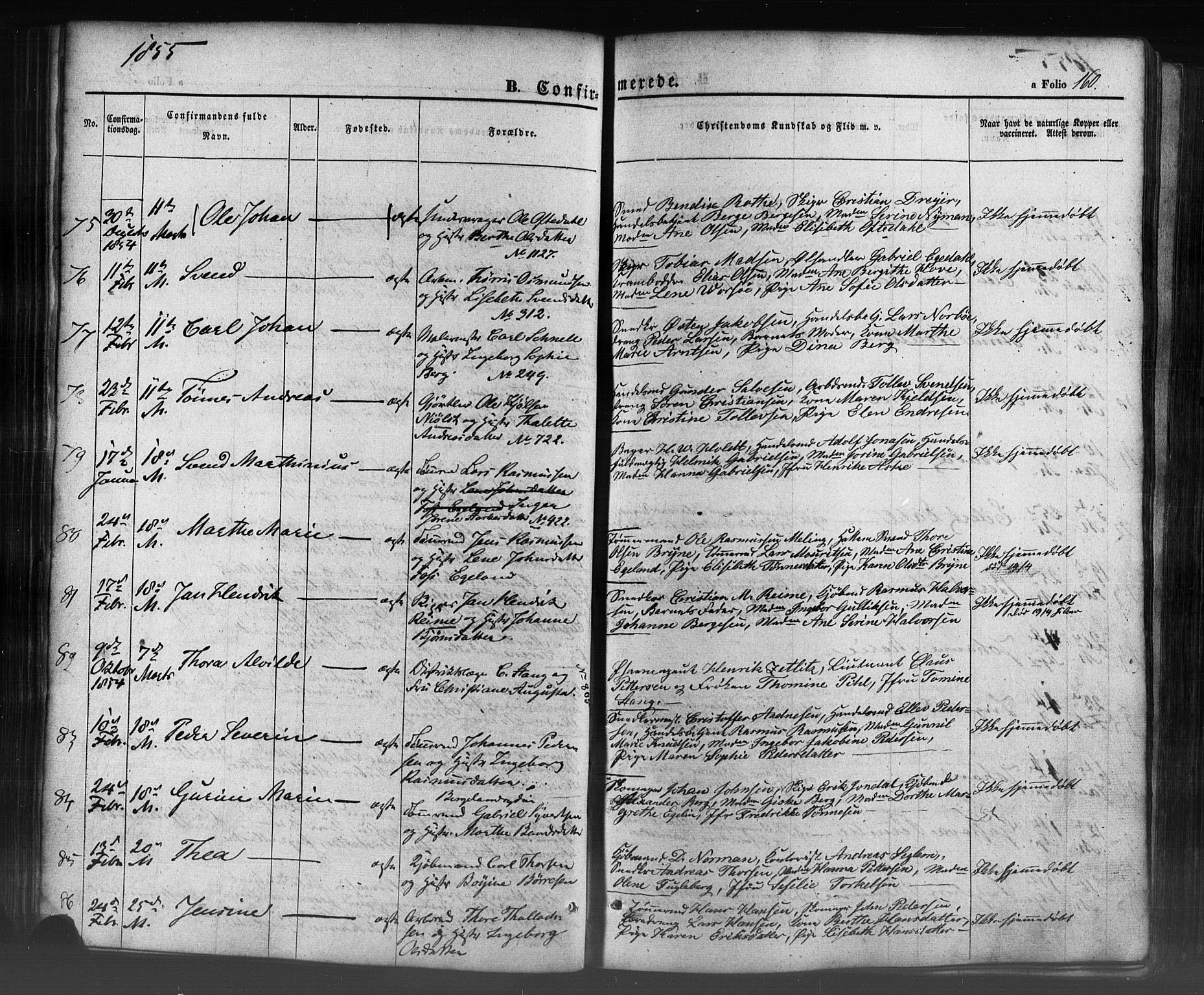 Domkirken sokneprestkontor, AV/SAST-A-101812/001/30/30BB/L0009: Klokkerbok nr. B 9, 1850-1858, s. 160